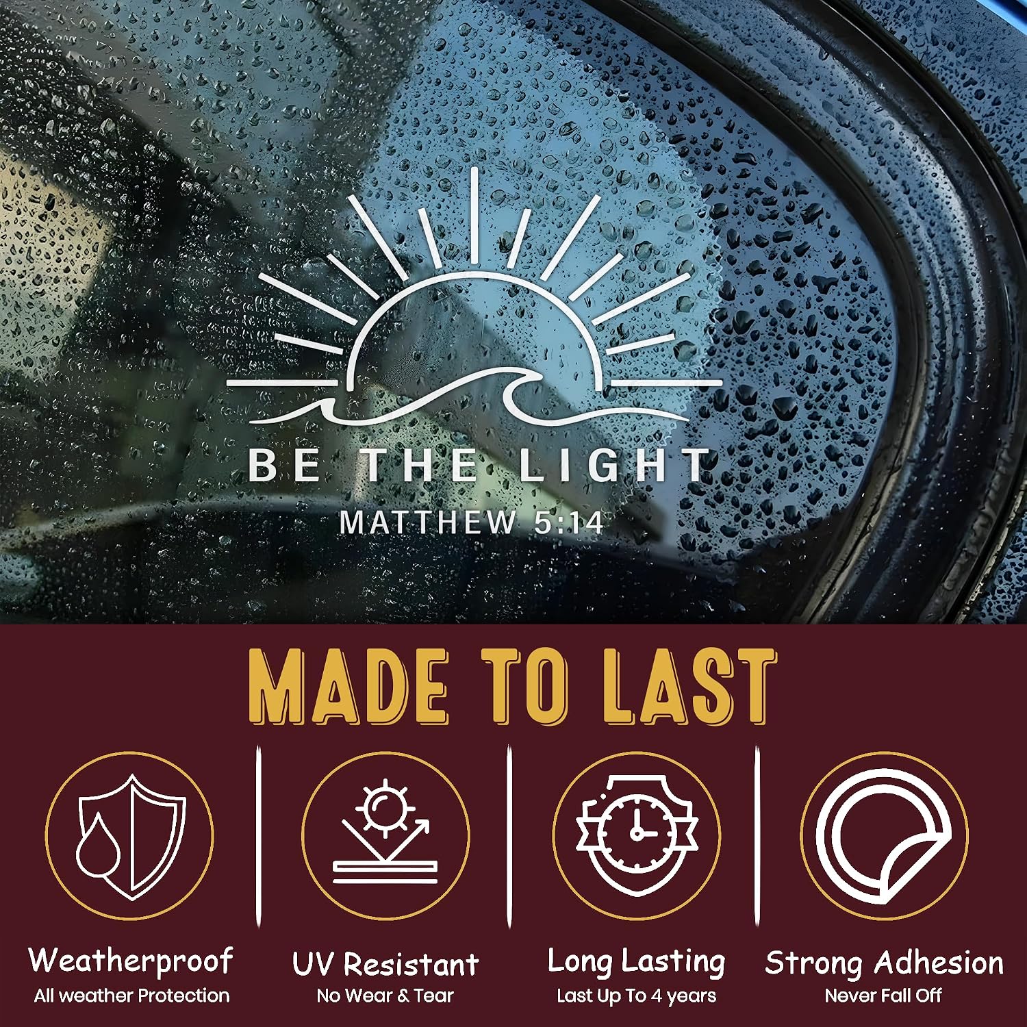 Be The Light Matthew 5:14 Car Decal, Sun Inspirational, Christian Bible Verse, Positive Decals, Vinyl Waterproof 8 inch Bumper Sticker for Trucks Window, Car Accessories Decorations Gifts for Friend