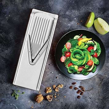 Borner Mandoline Slicer V3 (Starter Set) V-Slicer for 5 Cutting Styles with Fruit Holder Adjustable Vegetable Slicer for Vegetables & Fruits Stainless Steel V-Blade Color: White