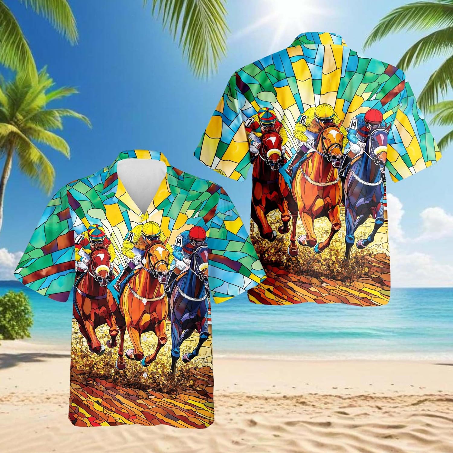 Brown Horse Rodeo Hawaiian Shirt for Men, Button Down Summer Beach Short Sleeve, Horse Lover Gifts, Sizes S-5XL