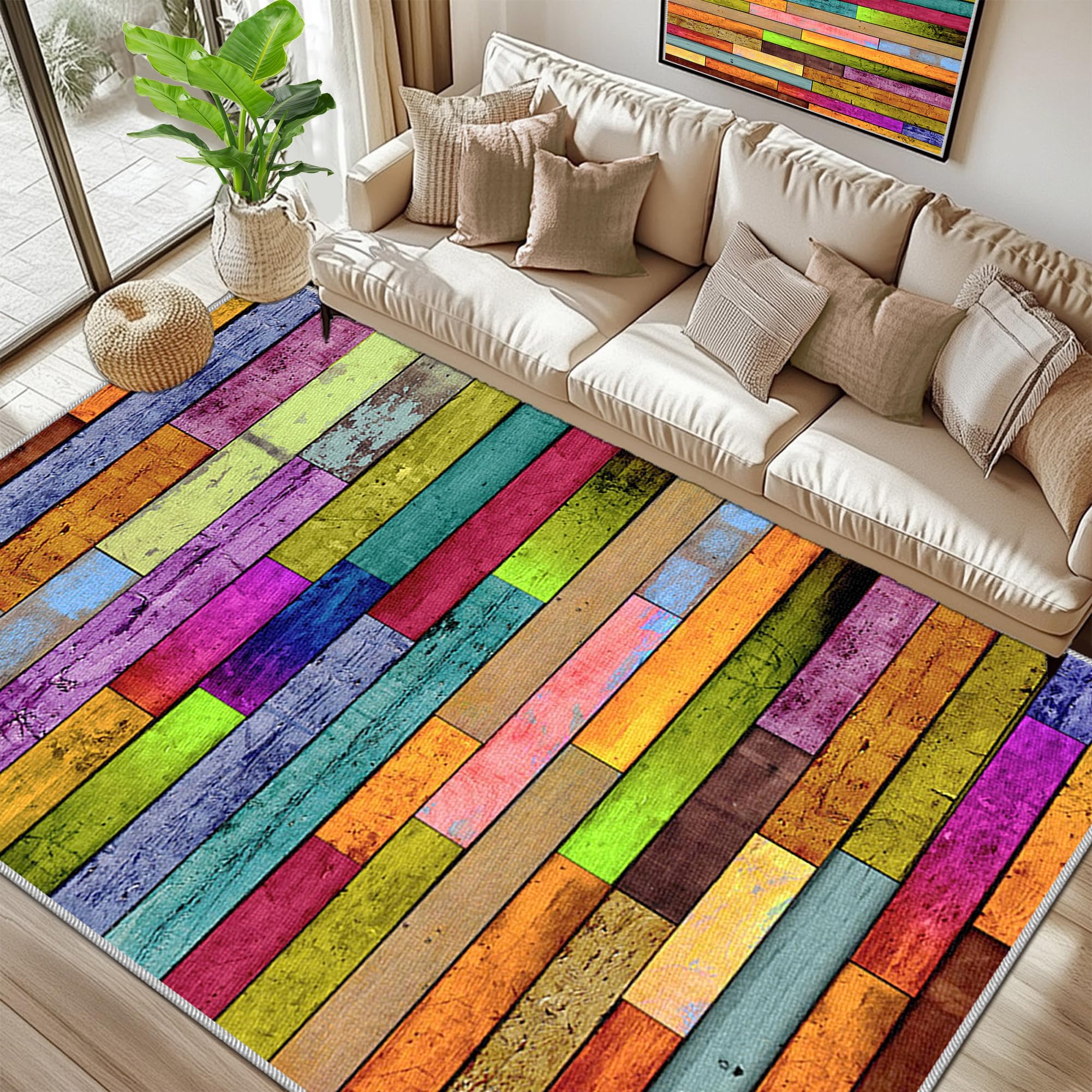 Waschbarer Teppich Wohnzimmer Groß Rugs for Living Room Weich Rutschfest Teppiche Schlafzimmer Kinderzimmer Esszimmer Terrasse Outdoor Balkonteppich Flur Teppich Büro Stuhlunterlage 90 x 110 cm