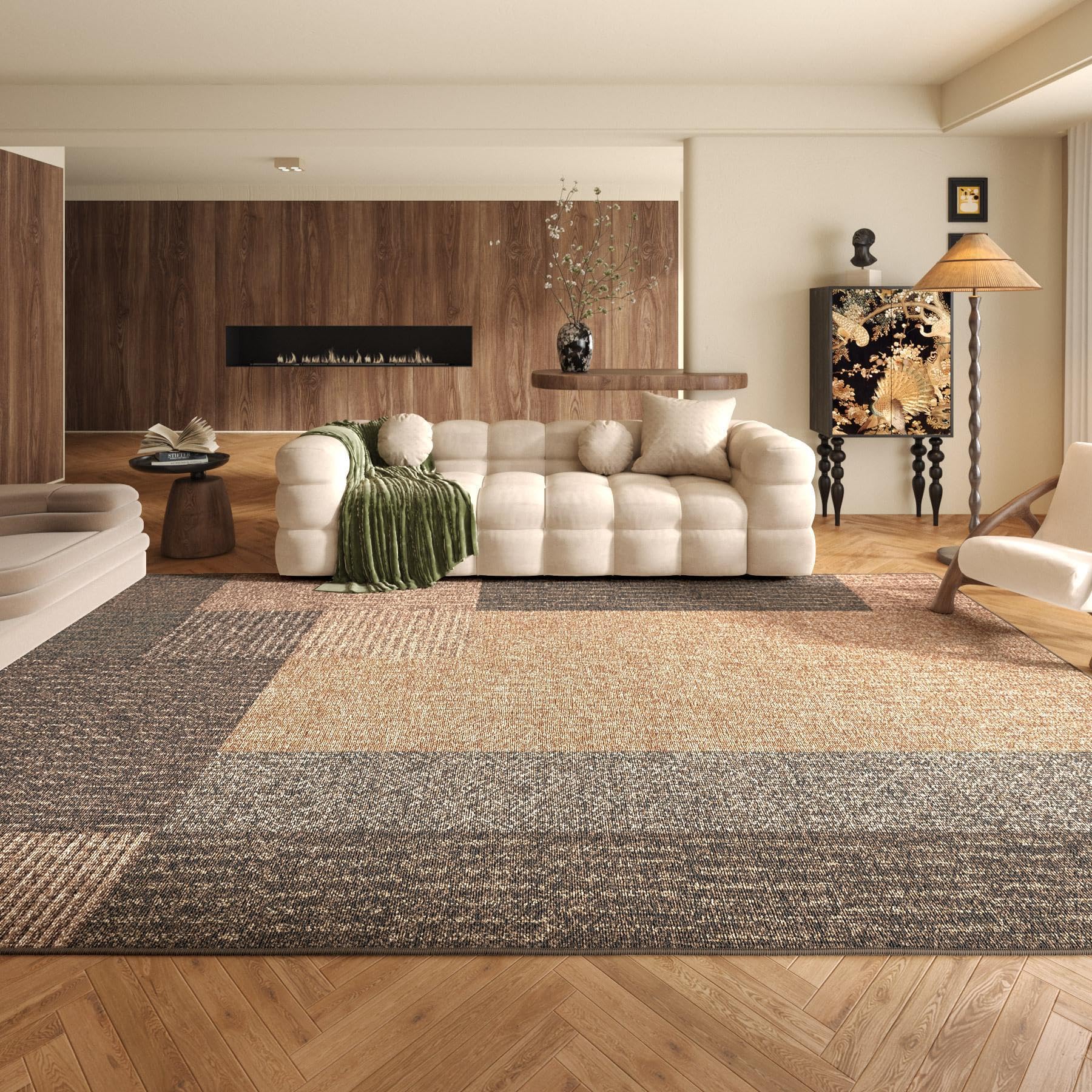 Alfombra de salón lavable 100x100 cm marrón moderna antideslizante de pelo corto suave