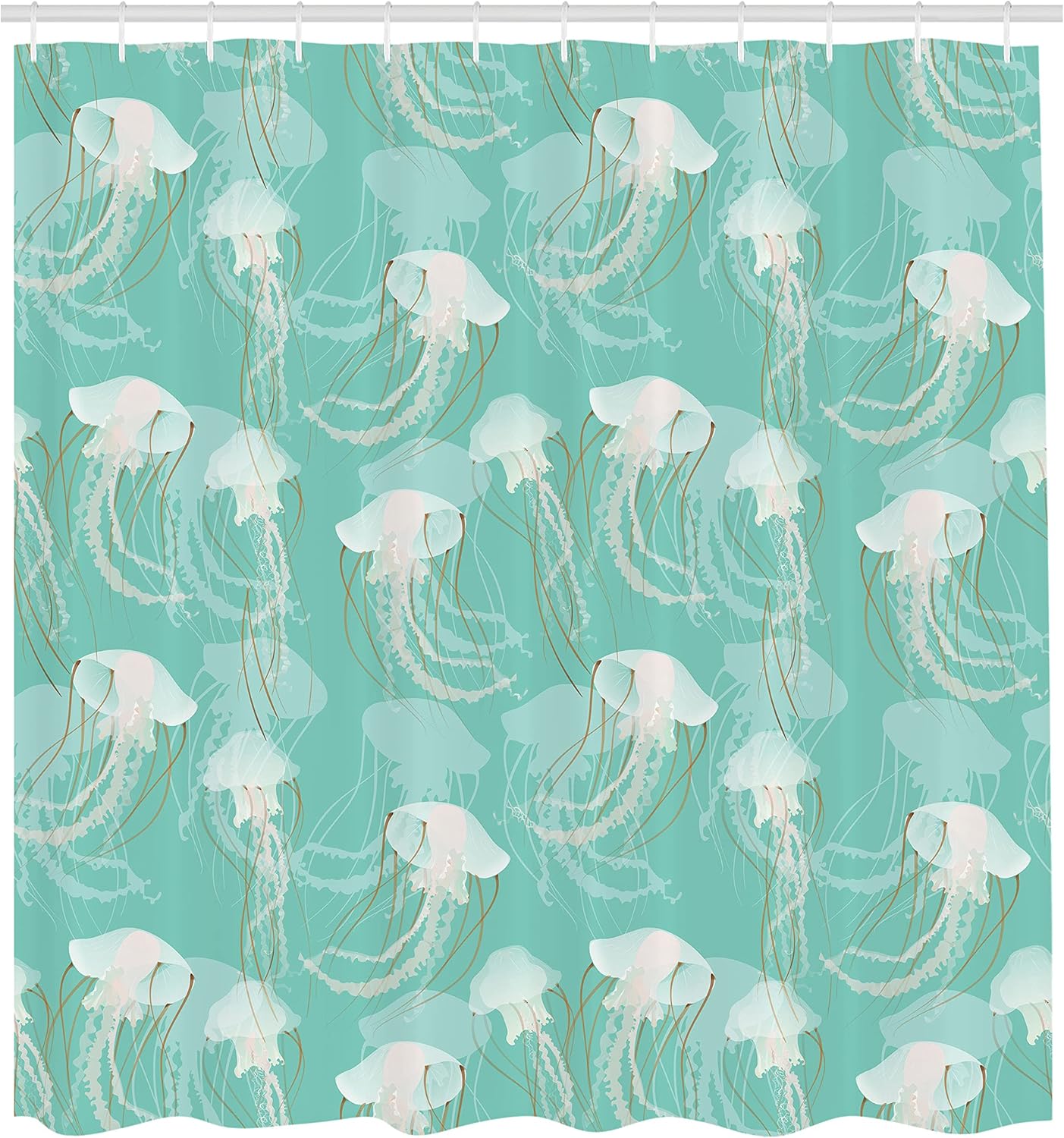 Ambesonne Jellyfish Shower Curtain, Jellyfish Poisonous Tentacle Organism Aquatic Life Toxic Animal Artwork, Cloth Fabric Bathroom Decor Set with Hooks, 69" W X 75" L, Green