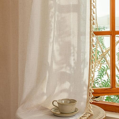 Miniatura 39 de MYSKY HOME Cortinas traslúcidas de 63 pulgadas de largo para dormitorio, paneles de cortina para ventana que filtran la luz, protegen la privacidad