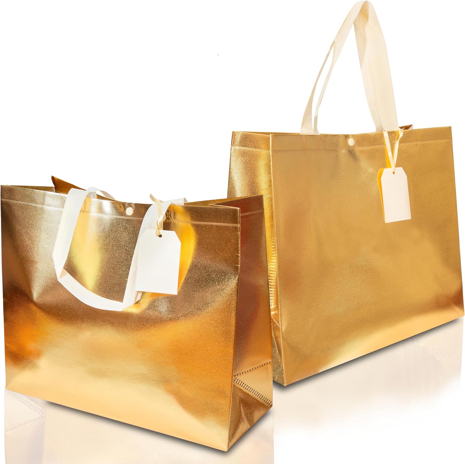 ERIBAGZ 12 Pack Large gift bags with handles 16.9” x 13.7” + 15 Tags & String. Gold gift bags. Reusable Luxury gift bags with Button Closure.