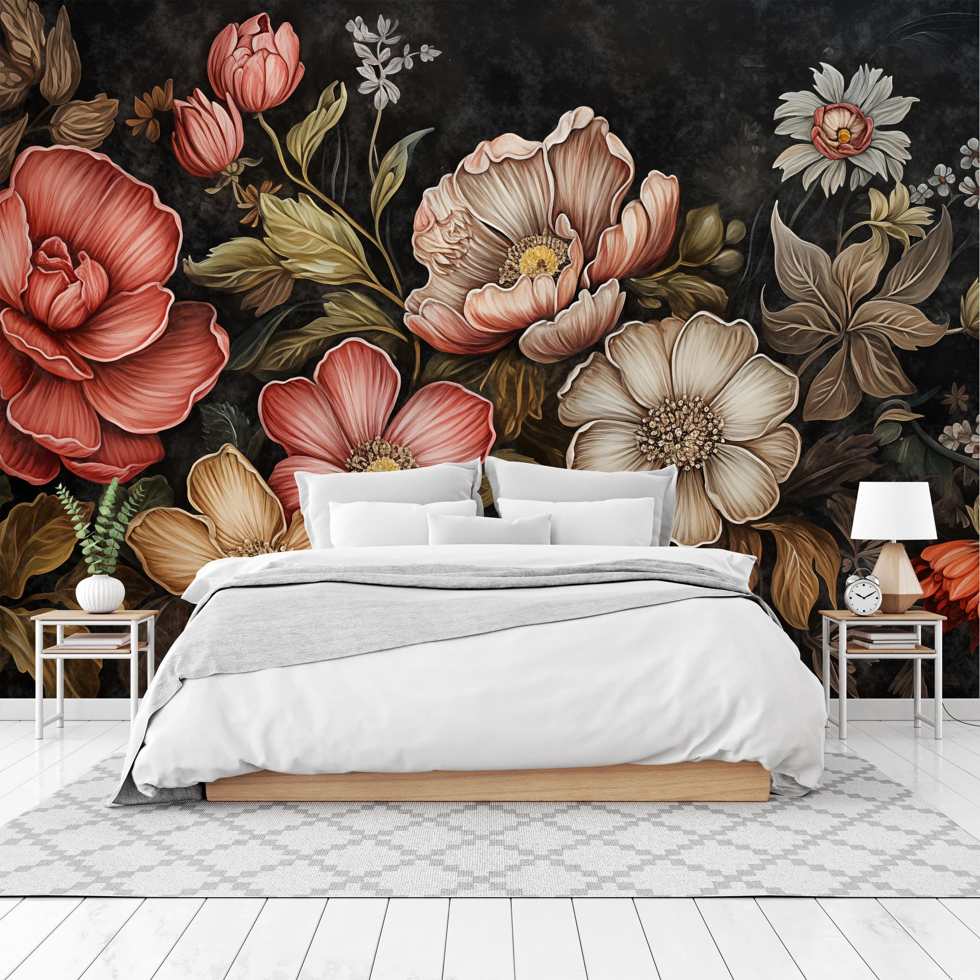 Muralo - Tapeta 3D z włókniny - fototapeta z efektem 3D - tapeta do salonu, sypialni, tapeta ścienna - fototapeta - liście i kwiaty w stylu vintage - szer. 254 cm x wys. 184 cm