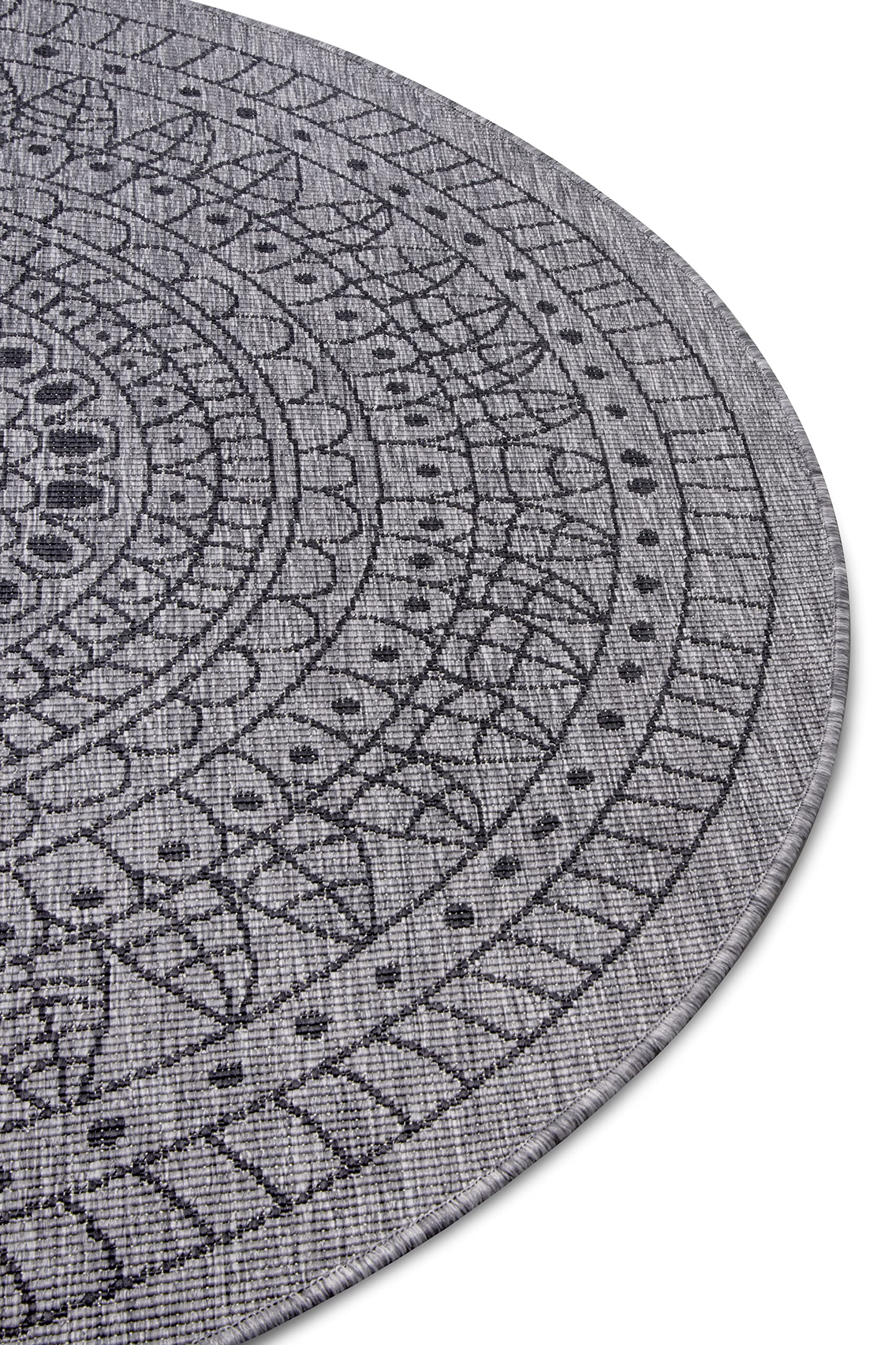 Northrugs Porto Tapis d'intérieur et d'extérieur Rond réversible imperméable Motif Mandala Tissu Plat Résistant aux intempéries pour Balcon, terrasse, Jardin, Salon, Argenté Nuit, diamètre 100 cm
