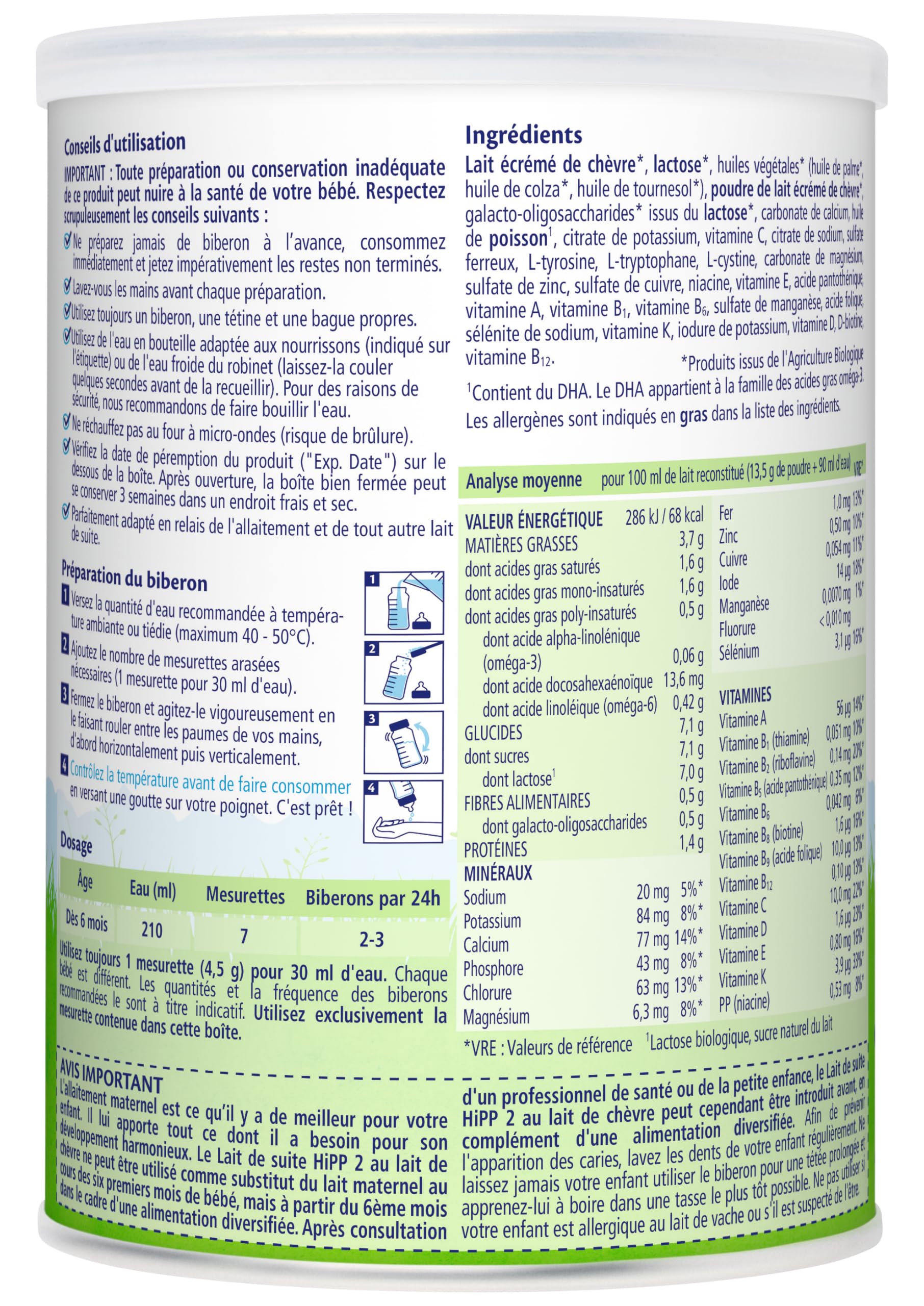 HiPP - Lait 2 De Suite au Lait de Chèvre - Boîte - 400g BIOLOGIQUE