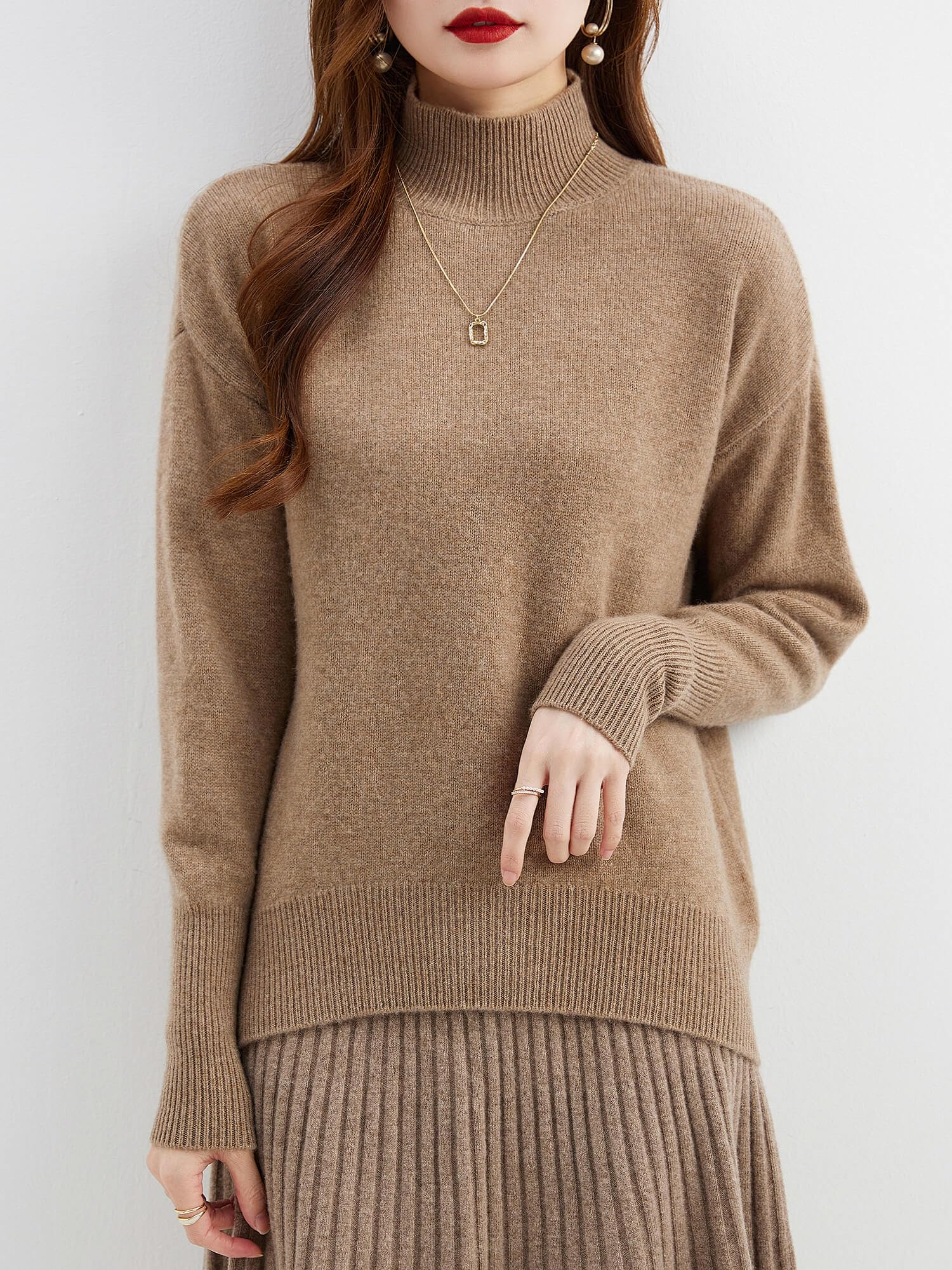 Chanyarn Damen 100% Merinowolle Pullover 2024 Herbst Winter Stehkragen Warm Weich Langärmelig Lockerer Strickpullover