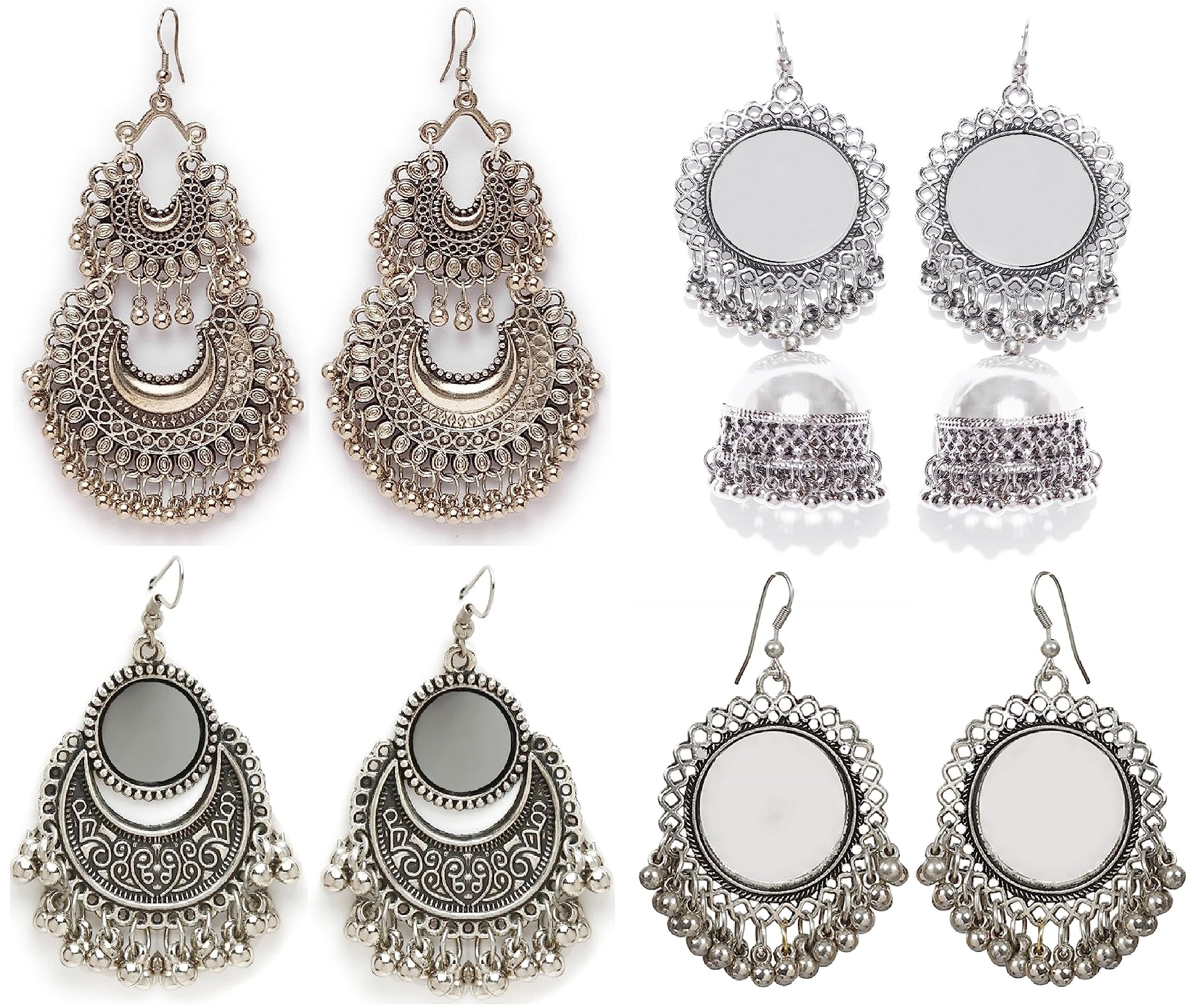 Oxidised Silver Ghungroo 4 Pair Combo Earrings Set for Girls & Women (B0CB4L8B39) Amazon Price History, Amazon Price Tracker