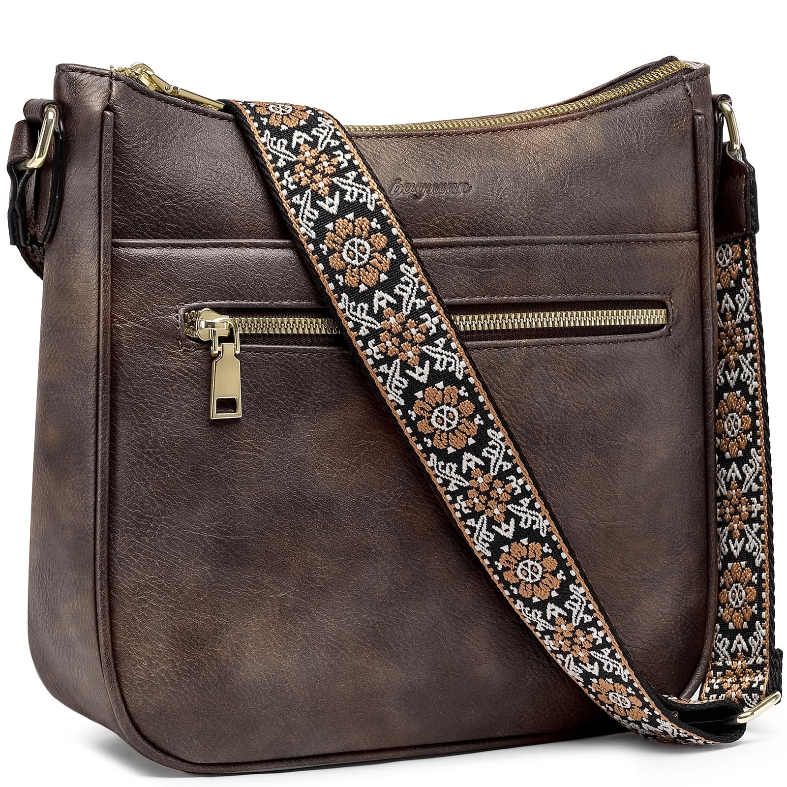 Crossbody Bags for Women Leather Purses: Vegan Cross Body Bag with Adjustable Wide Shoulder Strap Brown Trendy Handbags Daily