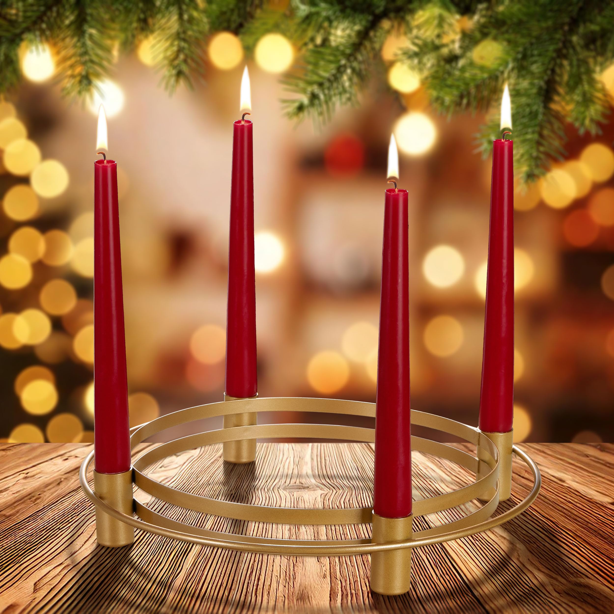 BRUBAKER Adventskranz aus Metall im Ring Design Gold - 30 cm Kerzenhalter für 4 Kerzen - Adventskerzenhalter für Stabkerzen mit 2,2 cm Durchmesser