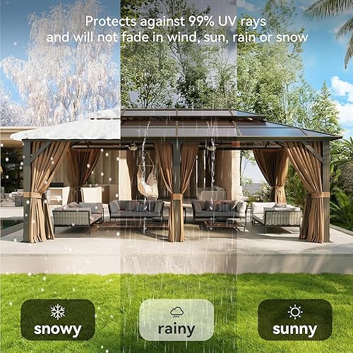 Vista 112 de Aoxun - Gazebo con techo rígido para jardines, patios con cemento o césped, pabellón permanente de policarbonato con doble techo, marco de aluminio