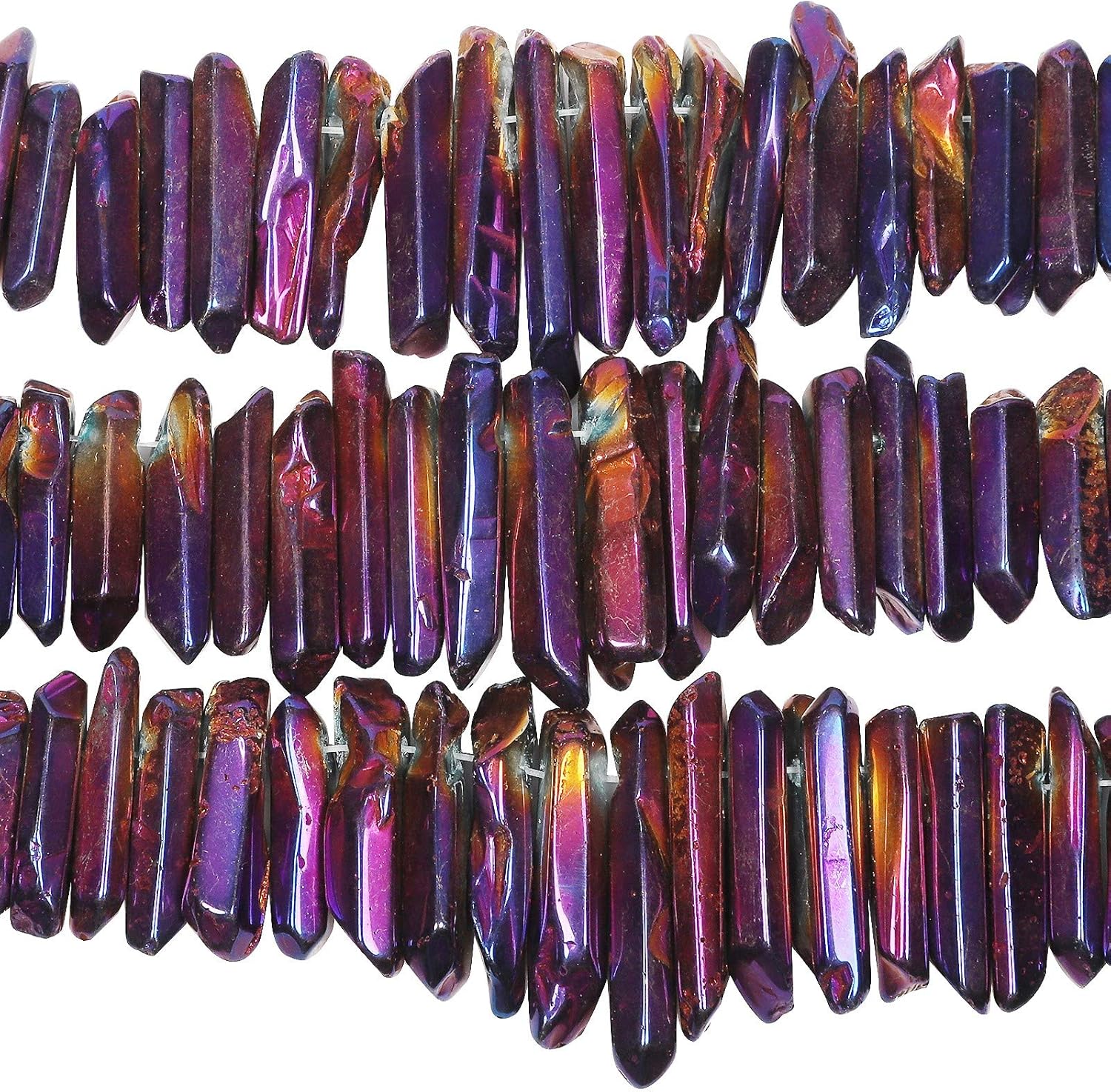 Amogeeli Titanium Coated Rock Crystal Points Quartz Top Drilled Stone Loose Beads for Jewelry Making