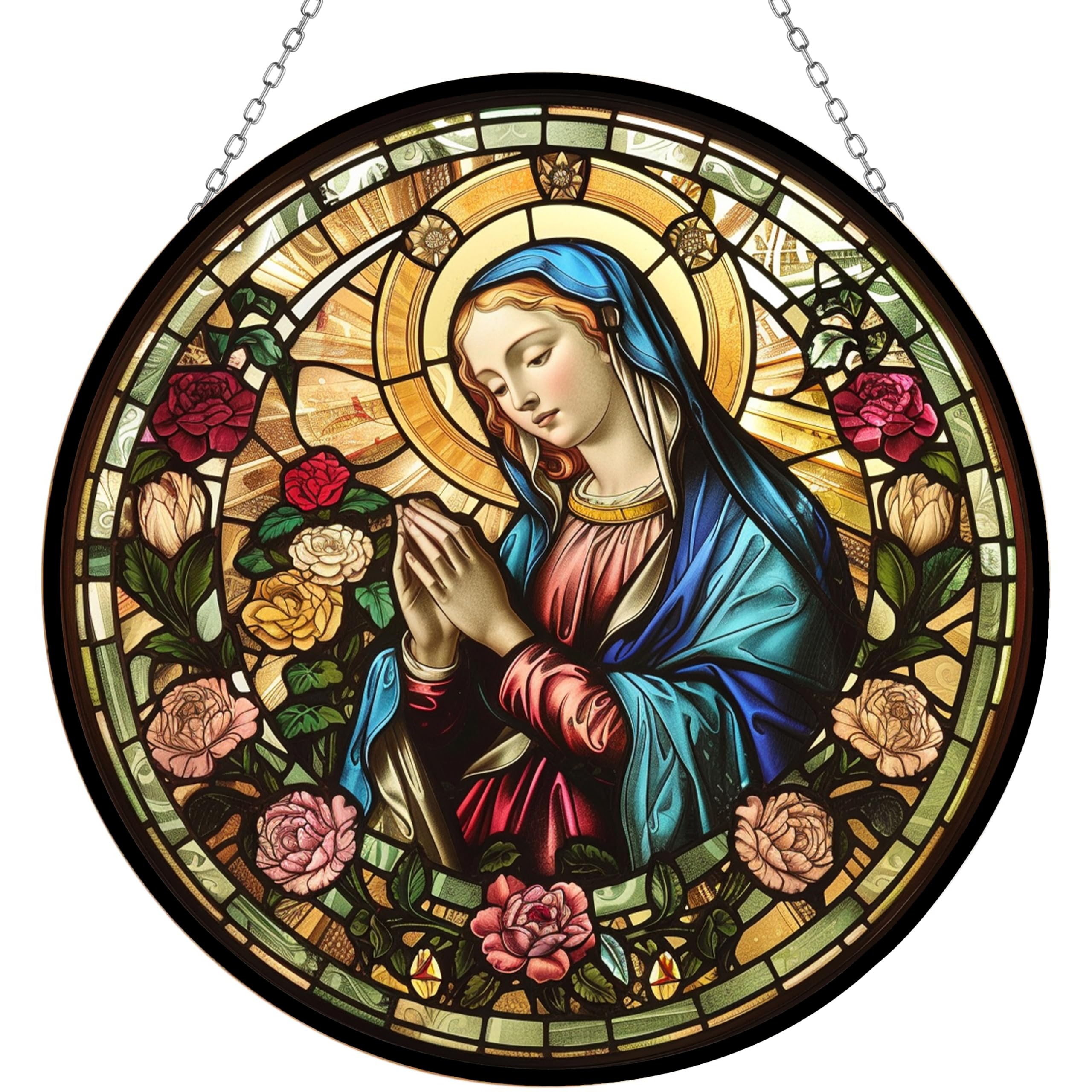 365CUSGIFTS Personalized Virgin Mary Stained Glass Window Hanging by Clare Donovans Stained Glass Suncatcher Birthday Gift for Mom Grandma Teacher Women Friend Memorial Hook