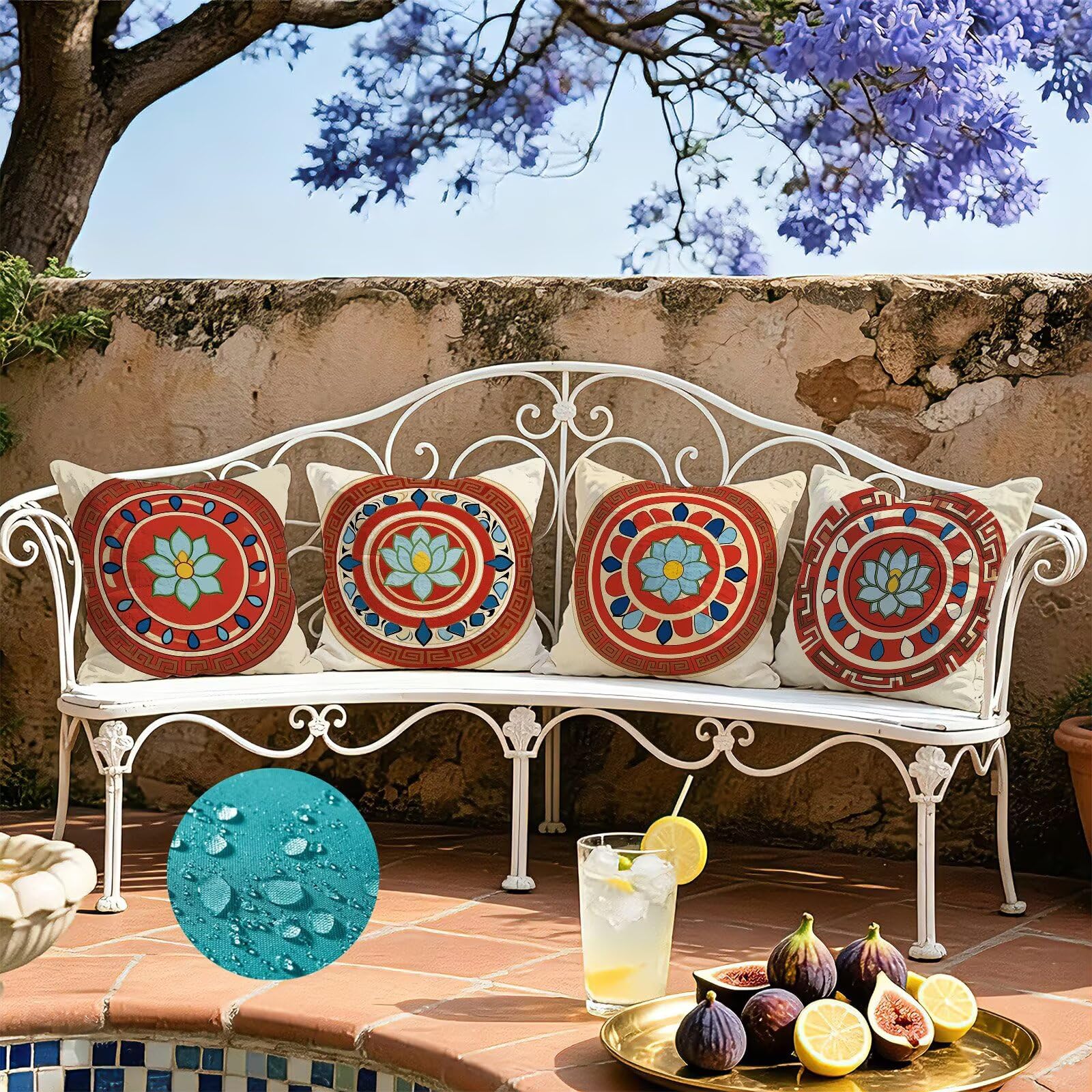 Rosso Federe Cuscini Divano 40x40cm, Cuscini da Esterno Set de 4, Cod-154 | Lin Copricuscini Decorativi Letto Arredo, per Letto, Soggiorno, Giardino, Esterno, Casa Decorazione Set di 4 Retro