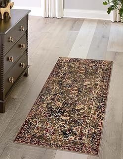 Rugs.com Saturn Collection Rug â€“ 7 Ft Runner Green Medium Rug Perfect for Hallways, Entryways