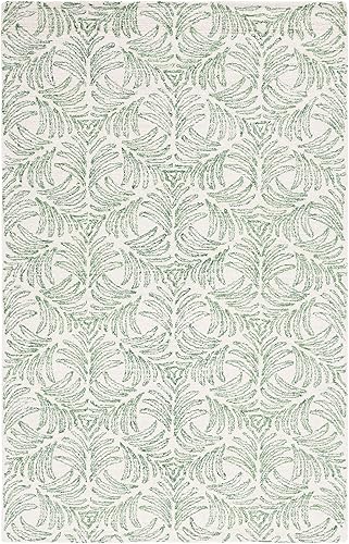 Miniatura 2 de SAFAVIEH Jardin Collection - Alfombra decorativa de 4 x 6 pies, color marfil y verde, mezcla de lana hecha a mano, ideal para zonas de alto tráfico