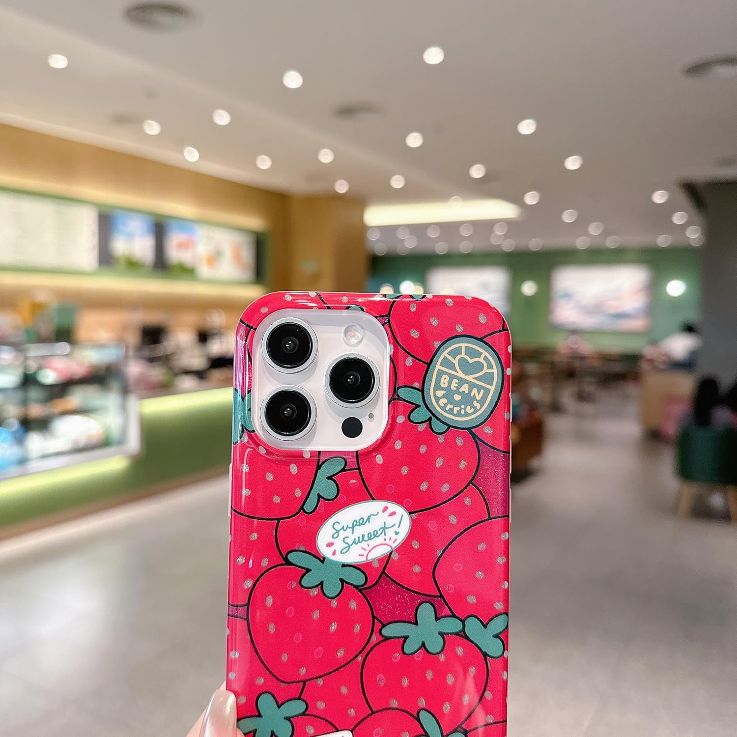 Magnetic for iPhone 15 Case, Glittery Spakle Cute Strawberries [Compatible with Magsafe] [Scratch-Resistant FIM Tech] [Military-Grade Protection] Luxury for Women Girl, Pink