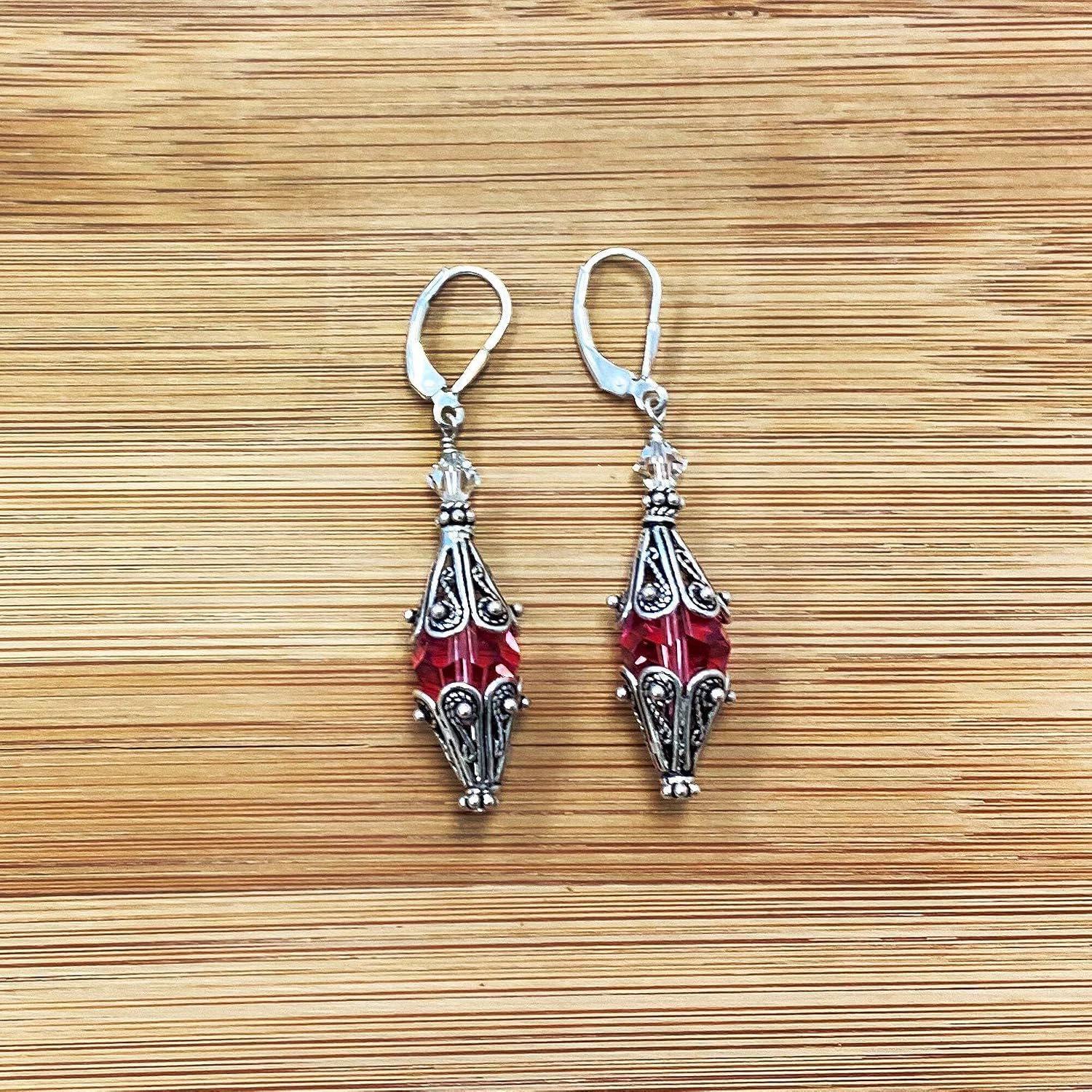 Vintage Style .925 Sterling Silver Drop Earrings with Austrian Crystal