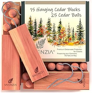 Cedar Blocks for Closet -40 pcs (15 Hang-ups & 25 Balls)- Aromatic Cedar for Closets, Natural Closet Smell Eliminator, Natural Closet Deodorizer, Drawer Fresheners for Dresser.