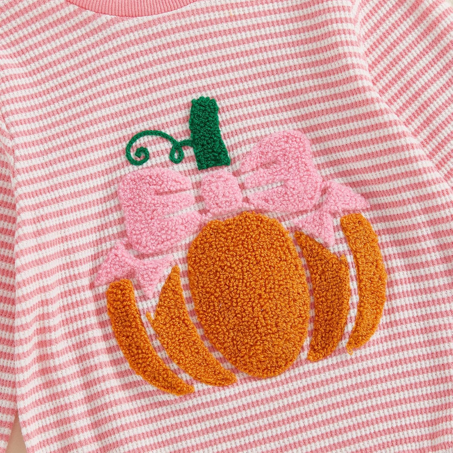 Newborn Baby Girl Onesie Halloween Outfit Pumpkin Embroidery Long Sleeve Romper Bodysuit Fall Clothes - Image 4