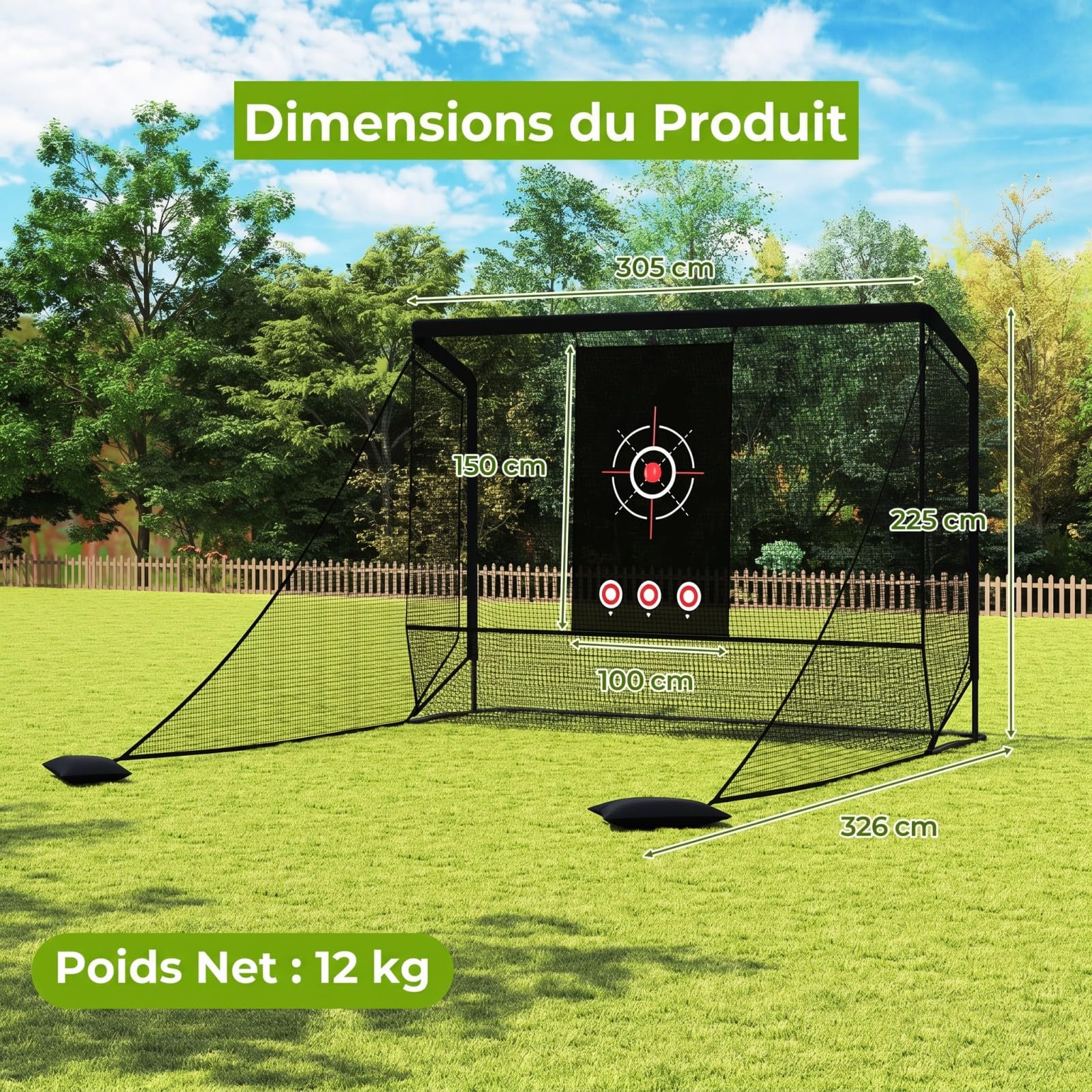 COSTWAY Filet d'Entraînement de Golf avec Cible, Filet de Frappe Golf Portable avec Barrières Latérales Amovibles, Sacs de Sable, Sac de Transport pour Intérieur et Extérieur