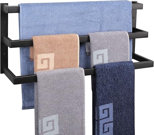 Miniatura 10 de NearMoon Toallero de baño, soporte para toallero, estante cuadrado, toalla colgante para baño, toallero grueso de acero inoxidable SUS304 montado en