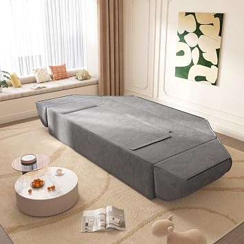 GNIXUU 3-in-1 Convertible Sofa Bed, Foldable Sleeper Chair Chaise Lounge with 2 Pillows, Modern 3-Seater Chenille Boneless Floor Couch in a Box for Living Room Bedroom Apartment, No Assembly, Gray