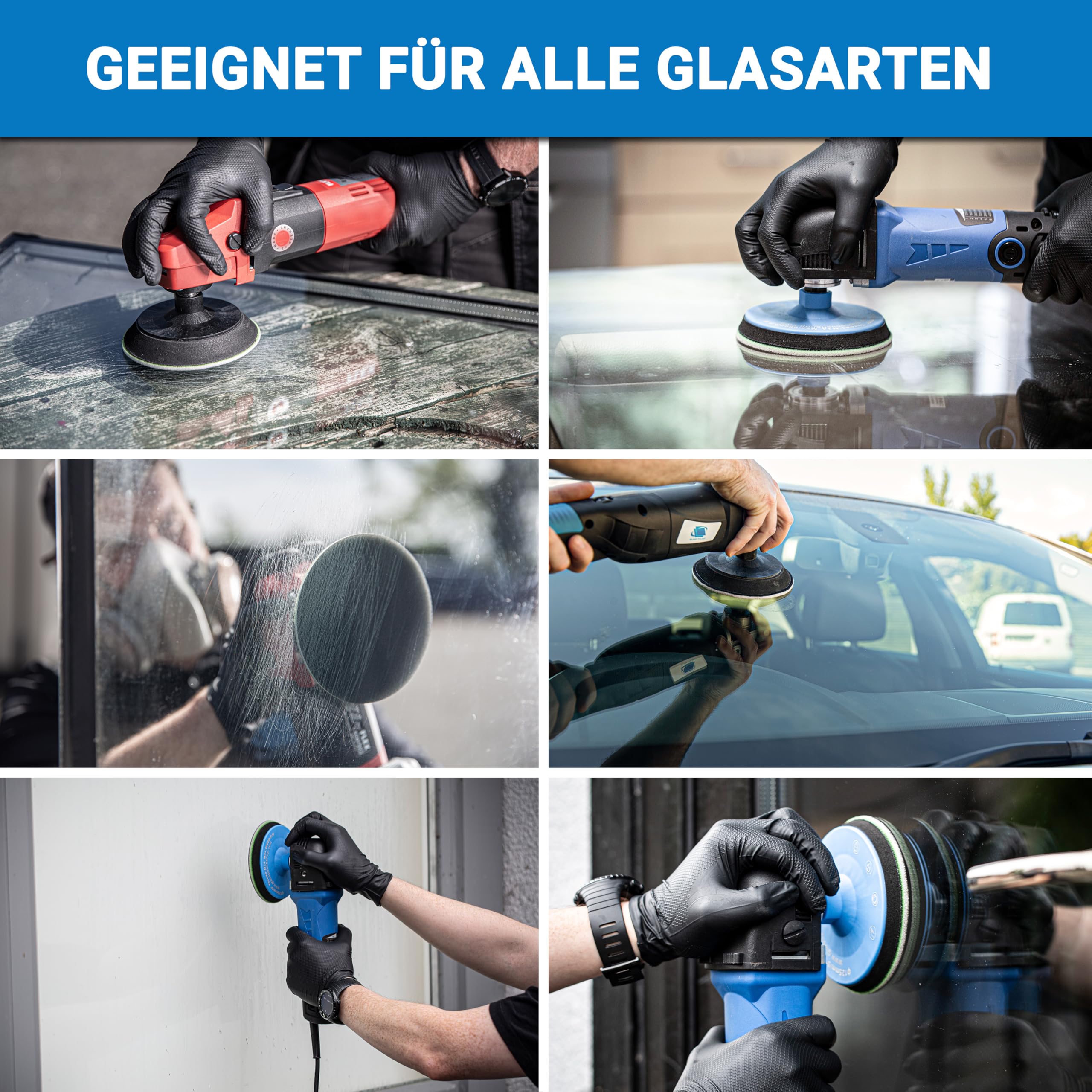 Glass Polish 125 mm PRO Glaskratzer-Entfernungsset für professionelles Glaspolieren, entfernt Kratzer, Graffiti, Wasserschäden und Säureätzungen, stellt den Originalzustand Wieder her