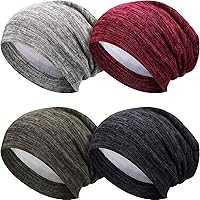 Vista 8 de 4 Pieces Satin Lined Beanie Cap Satin Sleep Lined Hat Slouchy Beanie Hat Night Silk Hair Cap for Women Men