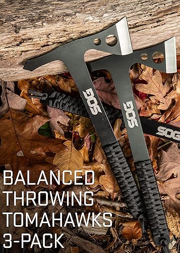 Miniatura 3 de SOG TH1001-CP juego de 3 hachas de tiro de acero inoxidable con funda dura color negro con cuerda y mango recubierto funda de nylon Hoja de 175