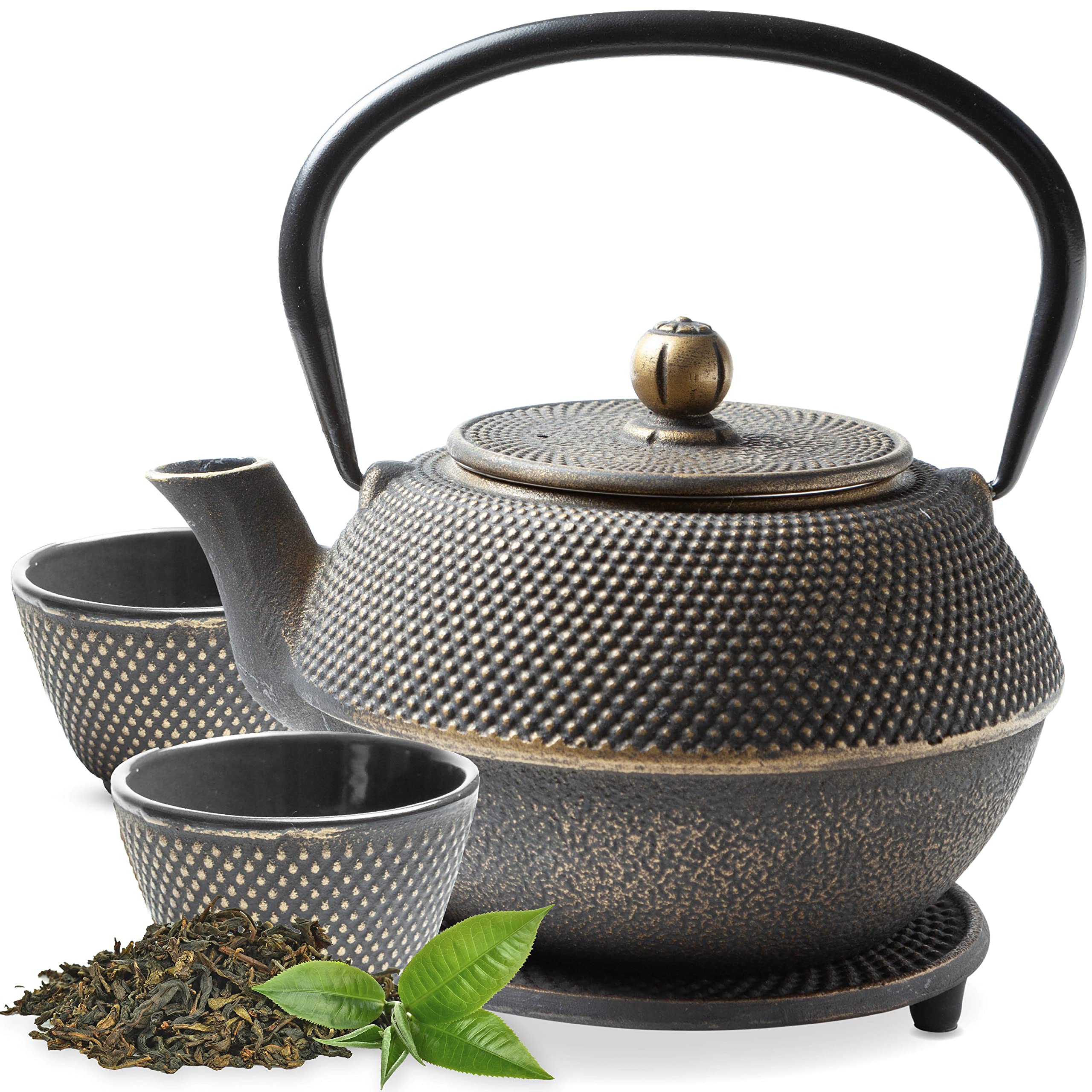 Tealøv Arare GIETIJZEREN THEEPOT 800 ML - Met RVS fijnmazige infuser - volledig geëmailleerd aan de binnenkant - Authentiek Japanse stijl Hobnail Design - brouwt een aromatische kop thee - grijs-groen