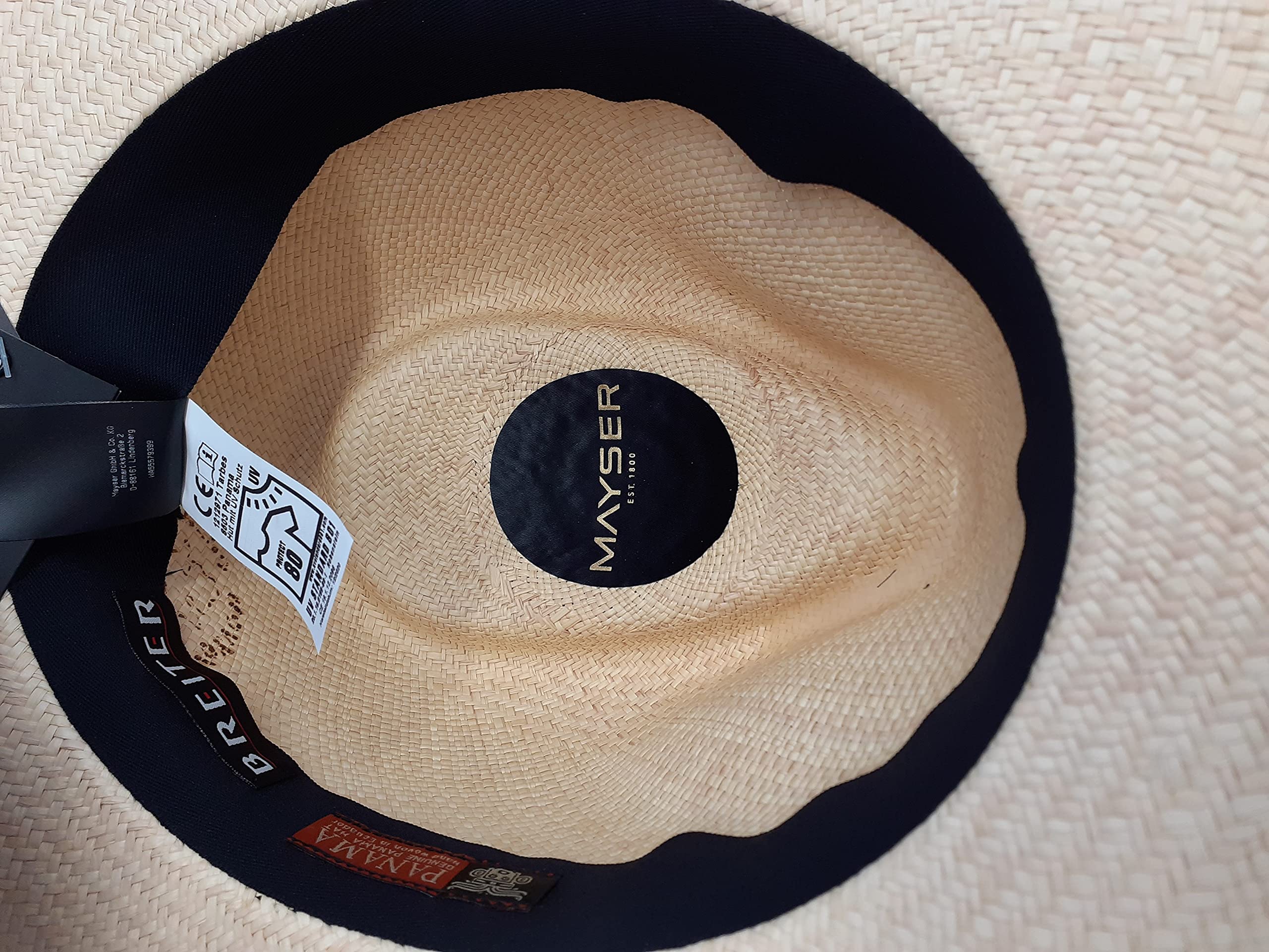 Mayser Chapeau Panama original | Chapeau de paille | Chapeau d'été en Équateur - Traditionnel Tressé à la main Protection UV 40 Hydrofuge Anti-casse