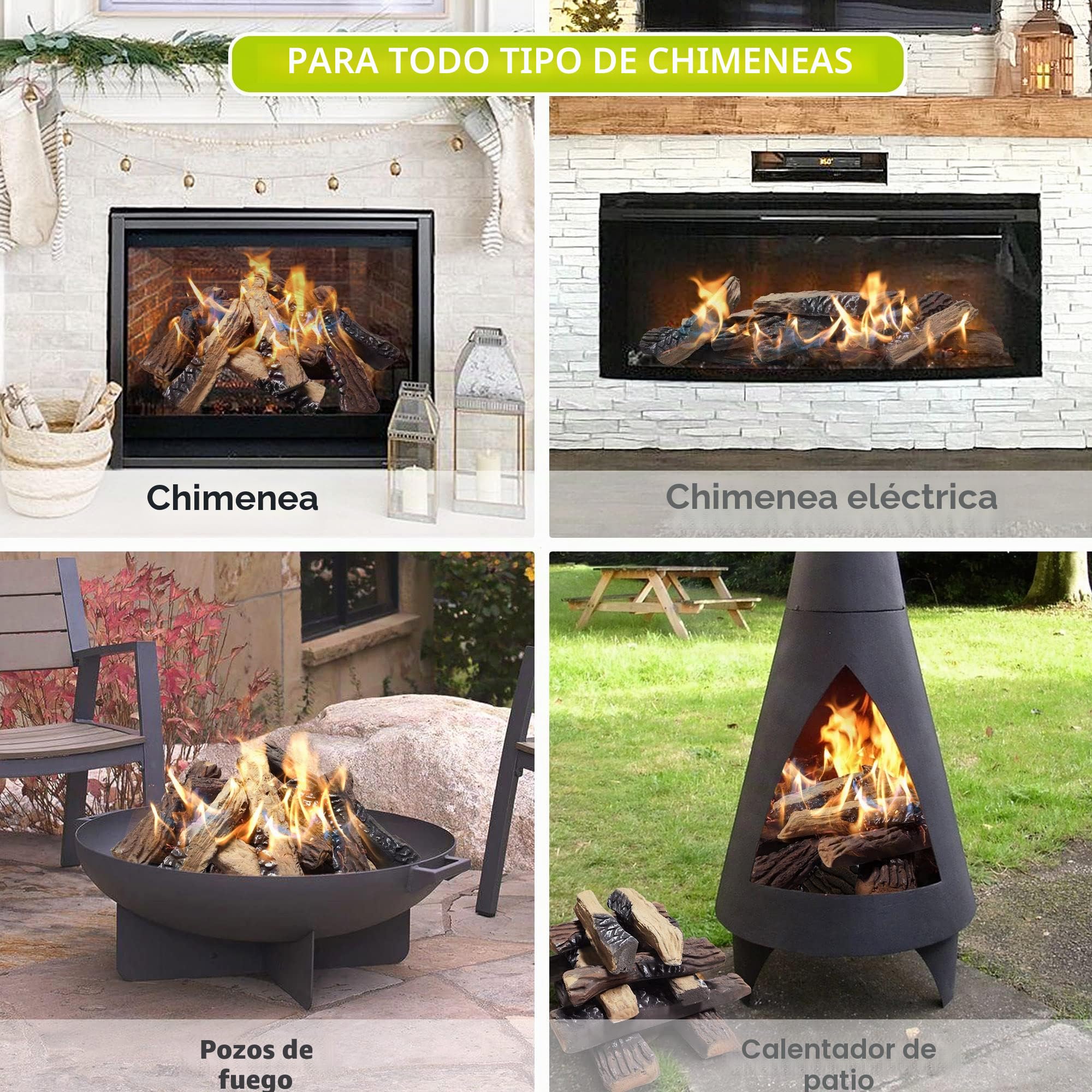 Leños de Chimenea de Gas, ATR Juego de 10 Piezas de Troncos de Chimenea de imitación de cerámica Grandes para hogueras de Interior y, Electricidad, decoración de chimeneas Madera Artificial