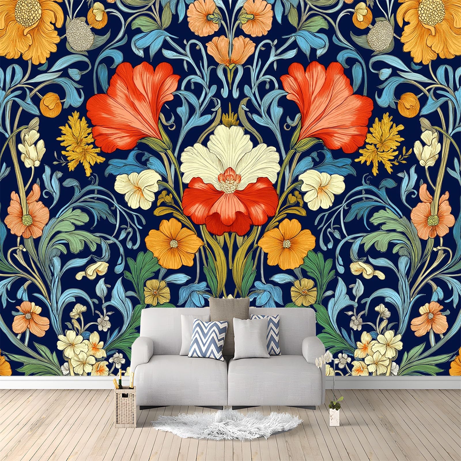 Niestandardowa fototapeta 3D, 300 x 210 cm, kwiatowy mural ścienny, gruba włóknina ścienna, ciemnoniebieska tapeta do salonu, tło telewizyjne