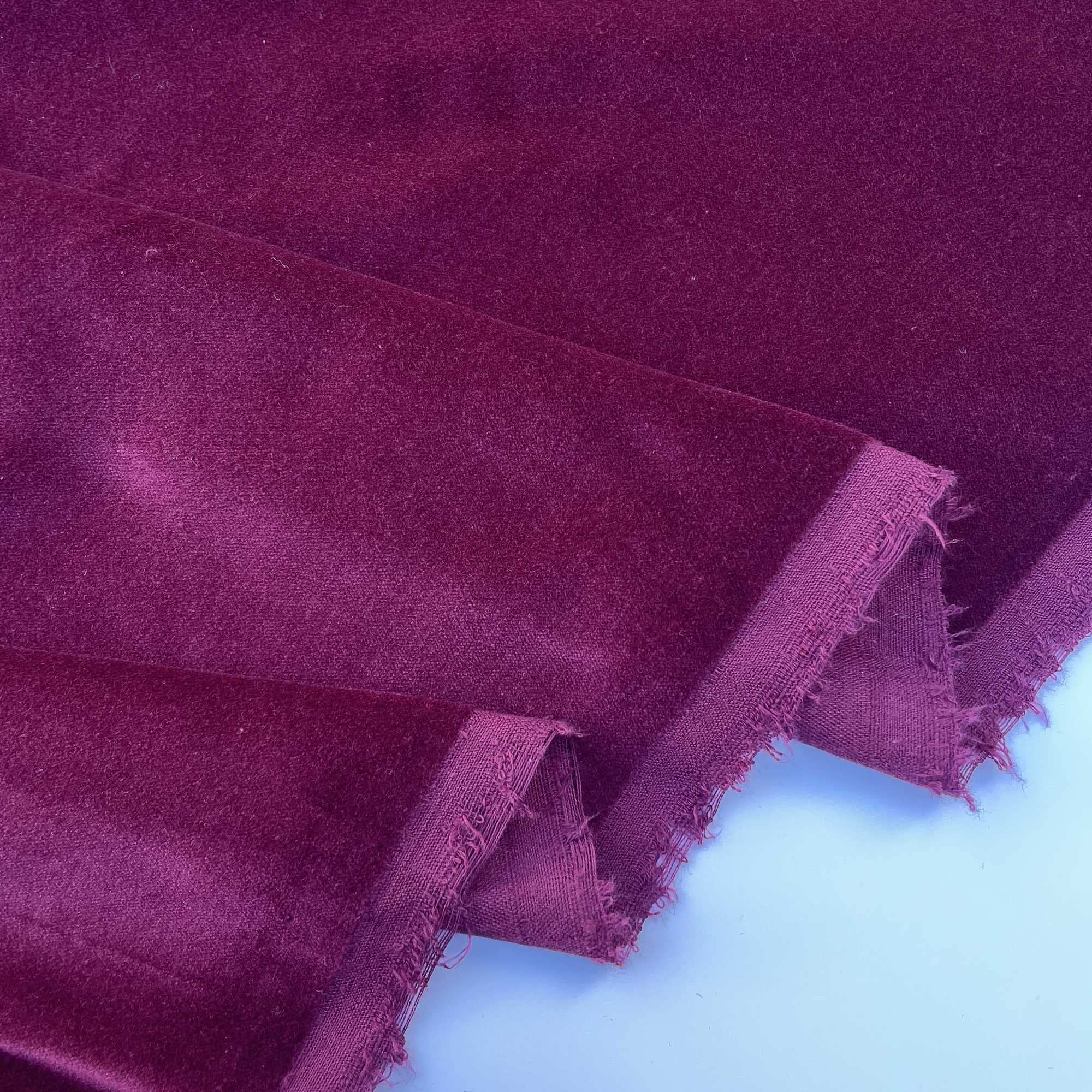Plain 100% Cotton Velvet Super Soft Plush Pile Clothing Home Décor Upholstery Backdrop Tablecloth Curtains Fabric Material | 42" - 108 cm Wide (per Half Metre, Wine)