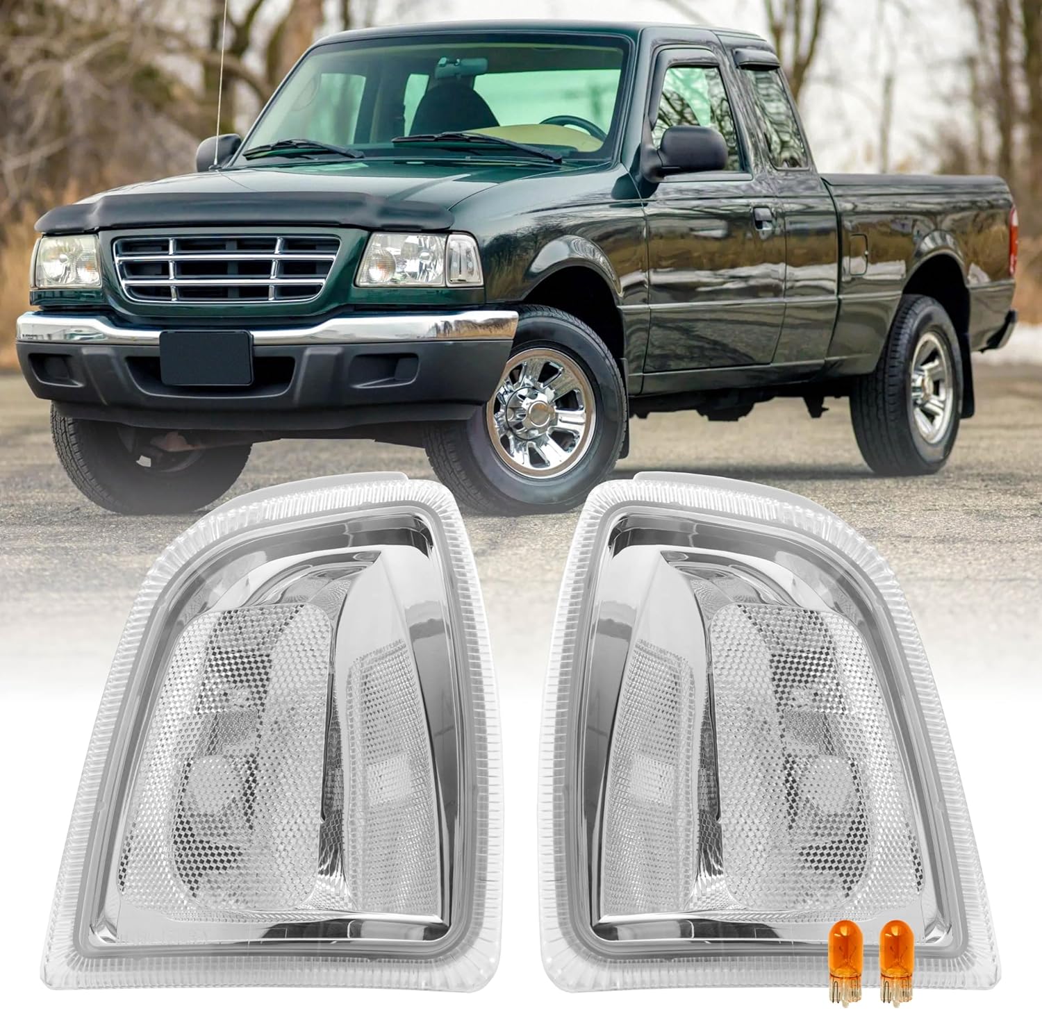 USR 01-06 Ranger Pickup Corner Light – CLEAR Corner Lamps (Left + Right) Pair - Compatible with 2001-2006 Ford Ranger Pick Up Truck All Models (CLEAR CORNER LAMPS – True Plug & Play)
