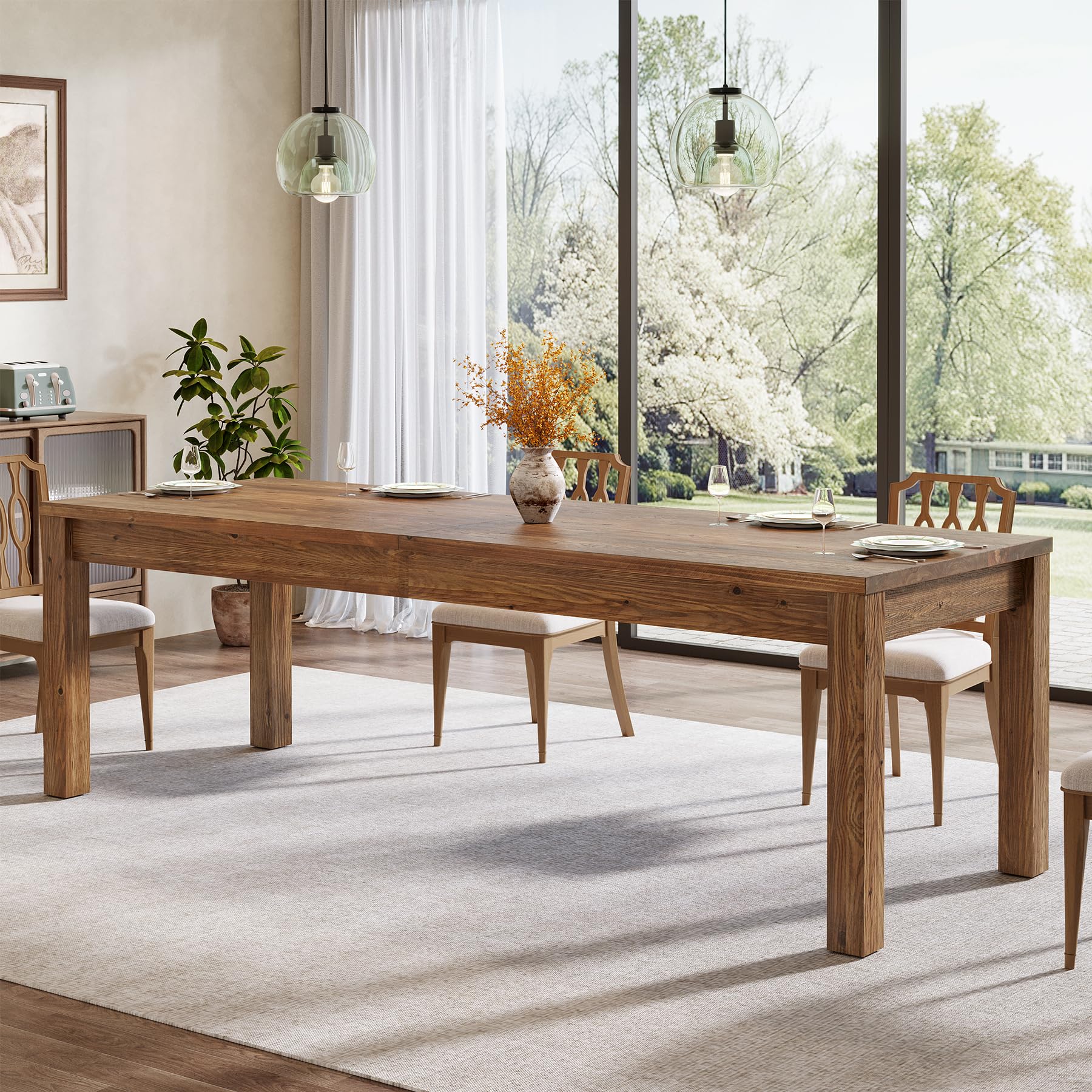 78.7" Large Dining Table for 6 8 10, Solid Wood Rustic Kitchen Table, Modern Farmhouse Rectangular Dining Desk for Kitchen, Living Room, Wood Brown