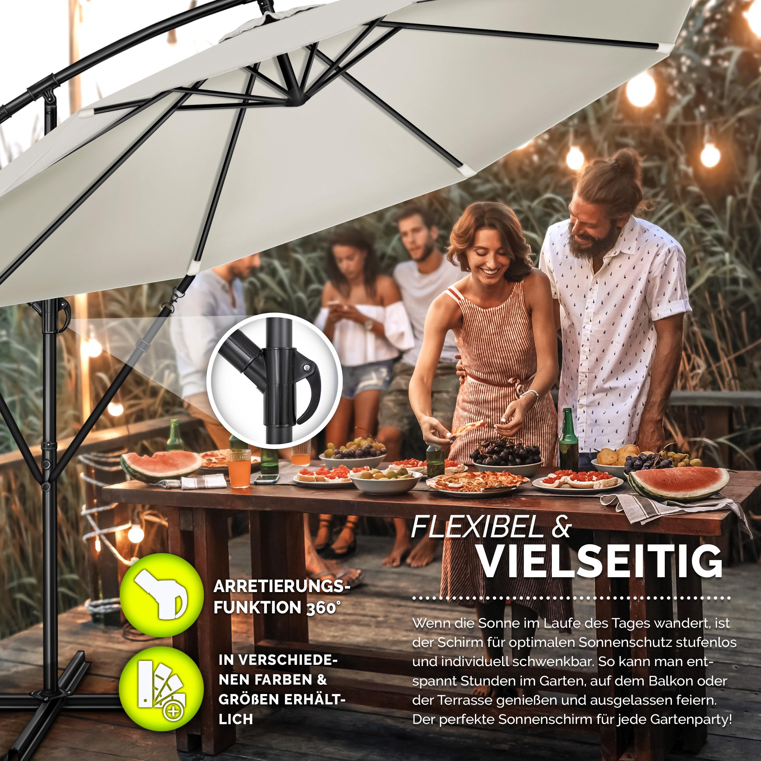 tillvex Alu Sonnenschirm + Abdeckung Ø 300 cm mit Kurbel | Ampelschirm mit Ständer & Windschutz | Gartenschirm UV-Schutz Aluminium | Kurbelschirm wasserdicht 360° drehbar