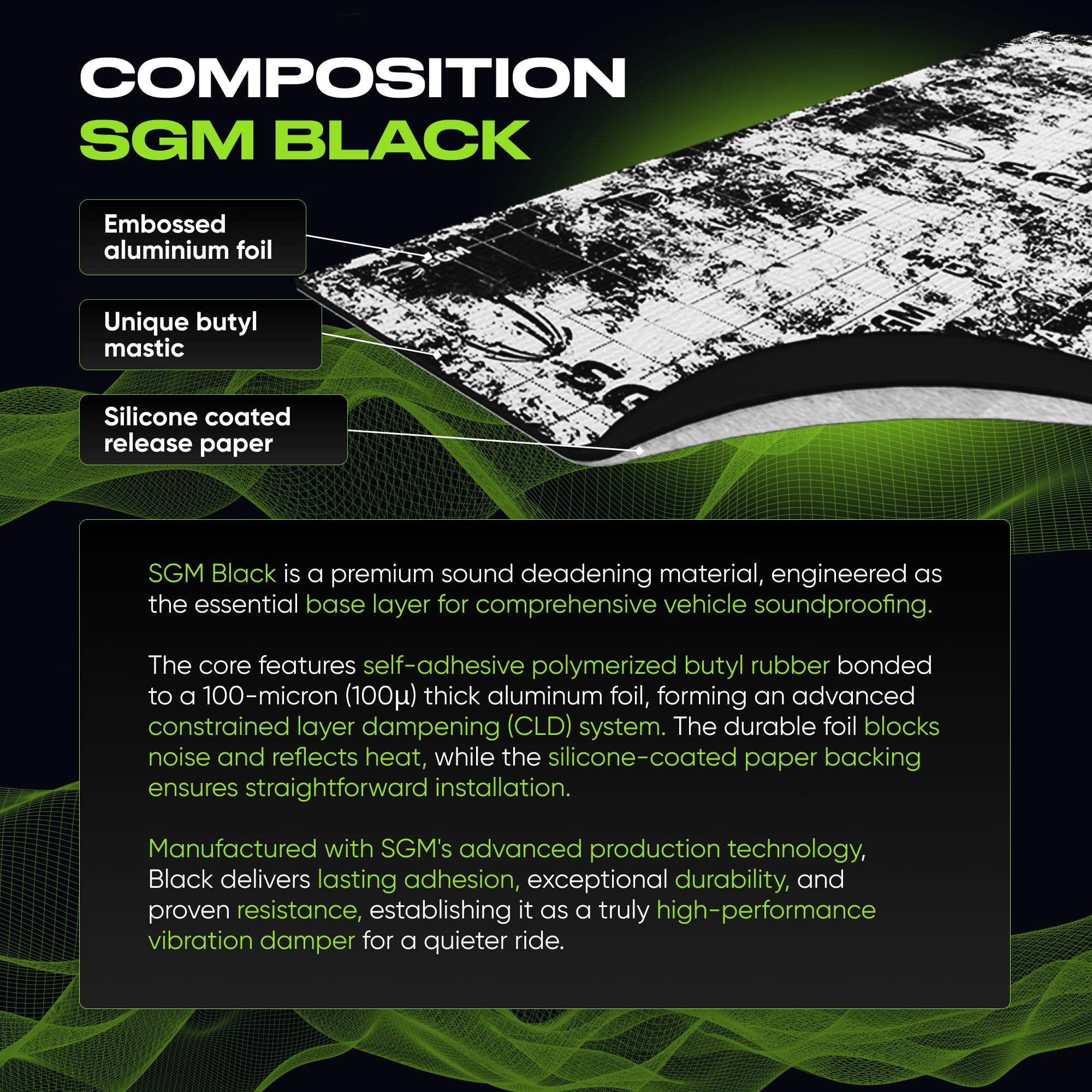 SGM Black Premium Auto Schalldämpfungsmatte 2 mm 2 sqm Automotive Schalldämpfer Selbstklebend Butyl Auto Schalldämpfung Material, Audio Geräuschdämmung und Dämpfungsrolle