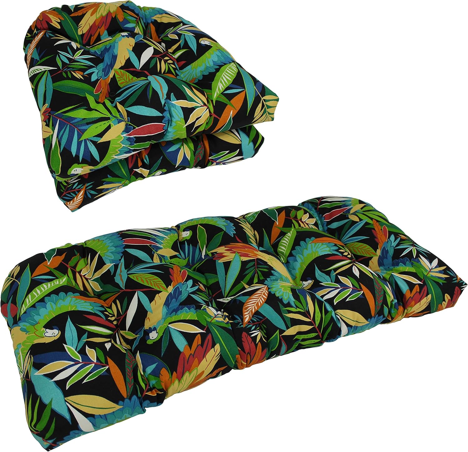 Blazing Needles U-Shaped Patterned Spun Polyester Tufted Settee Cushion Set, Set of 3, Tucuman Ebony