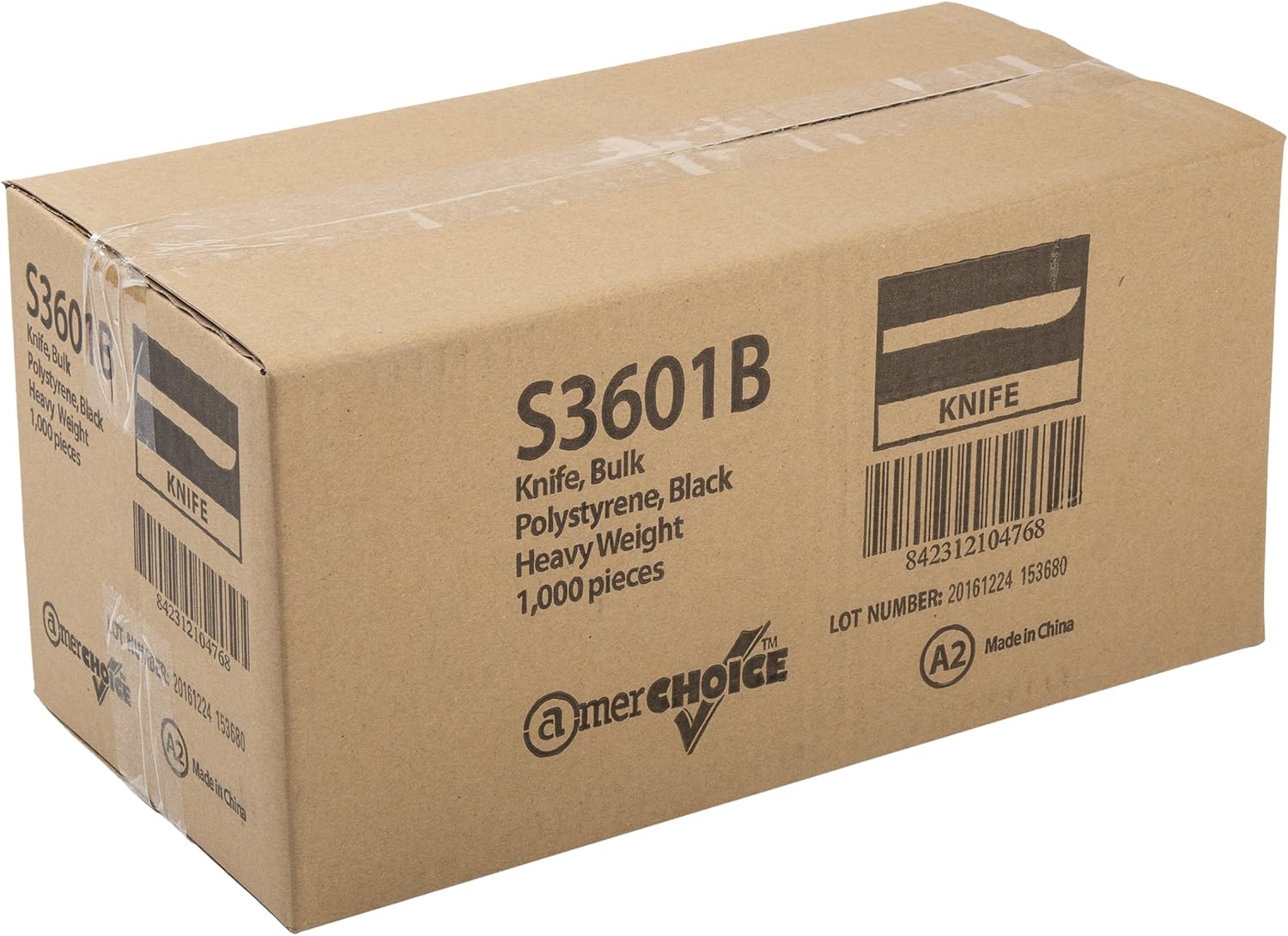 AmerCare Heavy Weight Polystyrene Knives, Black, Case of 1000