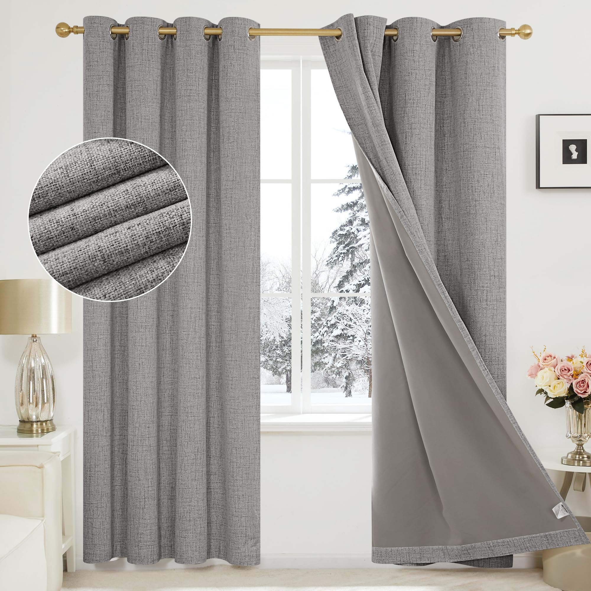 Deconovo 100% Blackout Curtains Eyelet 84 Inch Drop