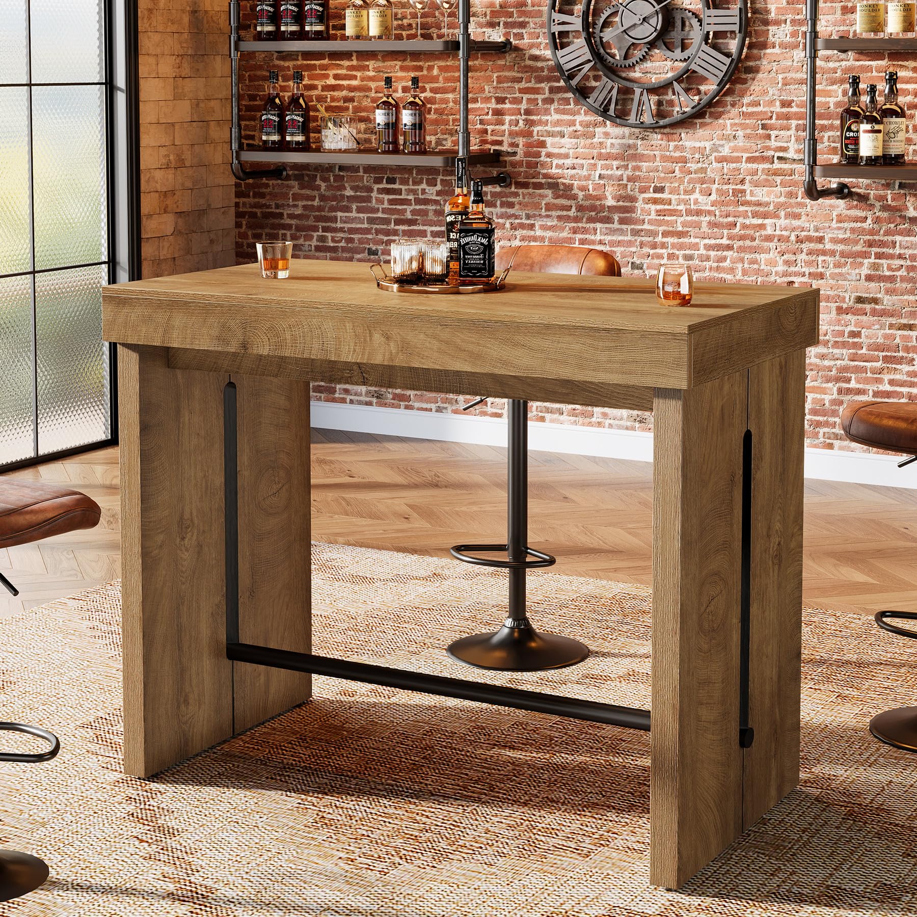 Tribesigns Table de Bar en Bois, 105 x 50 x 95 cm Tables Bar Haute avec Repose-Pieds en métal, Table de Cuisine Multifonction, Meuble de Bar et Bistro pour Cuisine, Salle à Manger et Salon Domestique