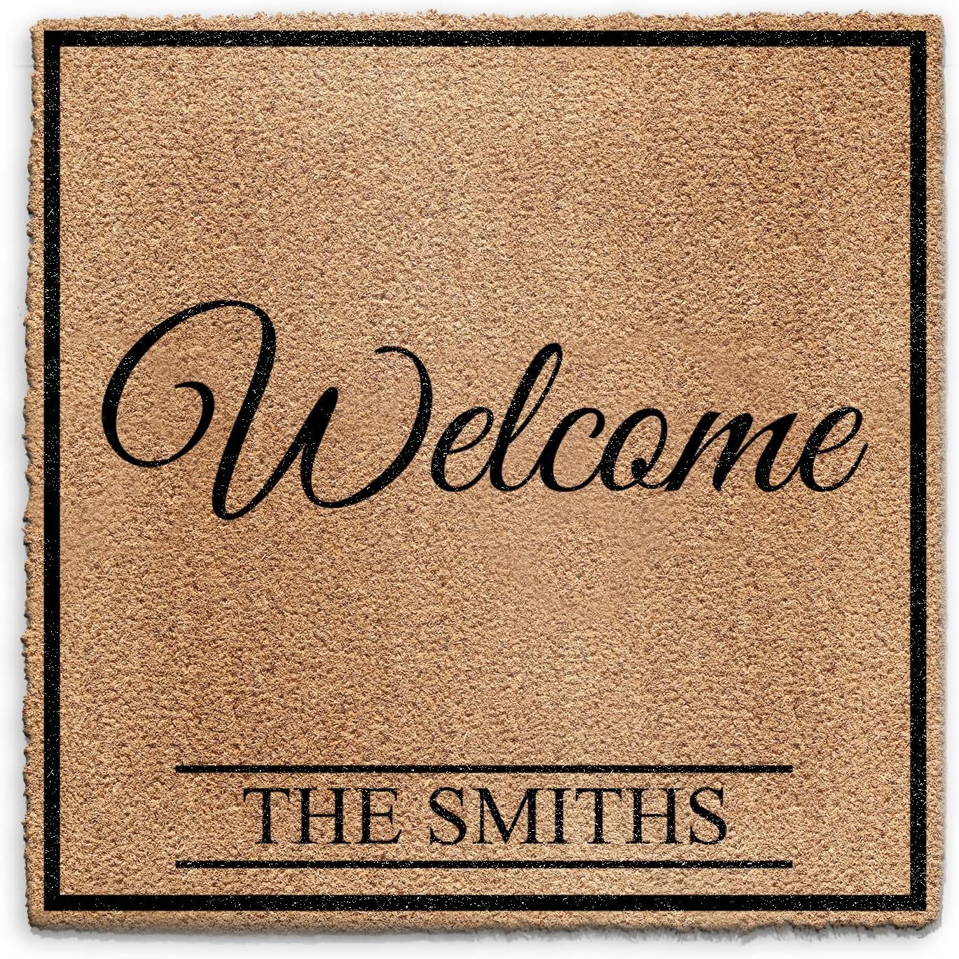 Hairyworm Personalised Doormat (90cm x 90cm) Medium, Customise with Name, Initial, Text, Coconut Core Fibre Heavy Duty Mat, Rug, Family Name Welcome Indoor Natural Coir Square Door Mat