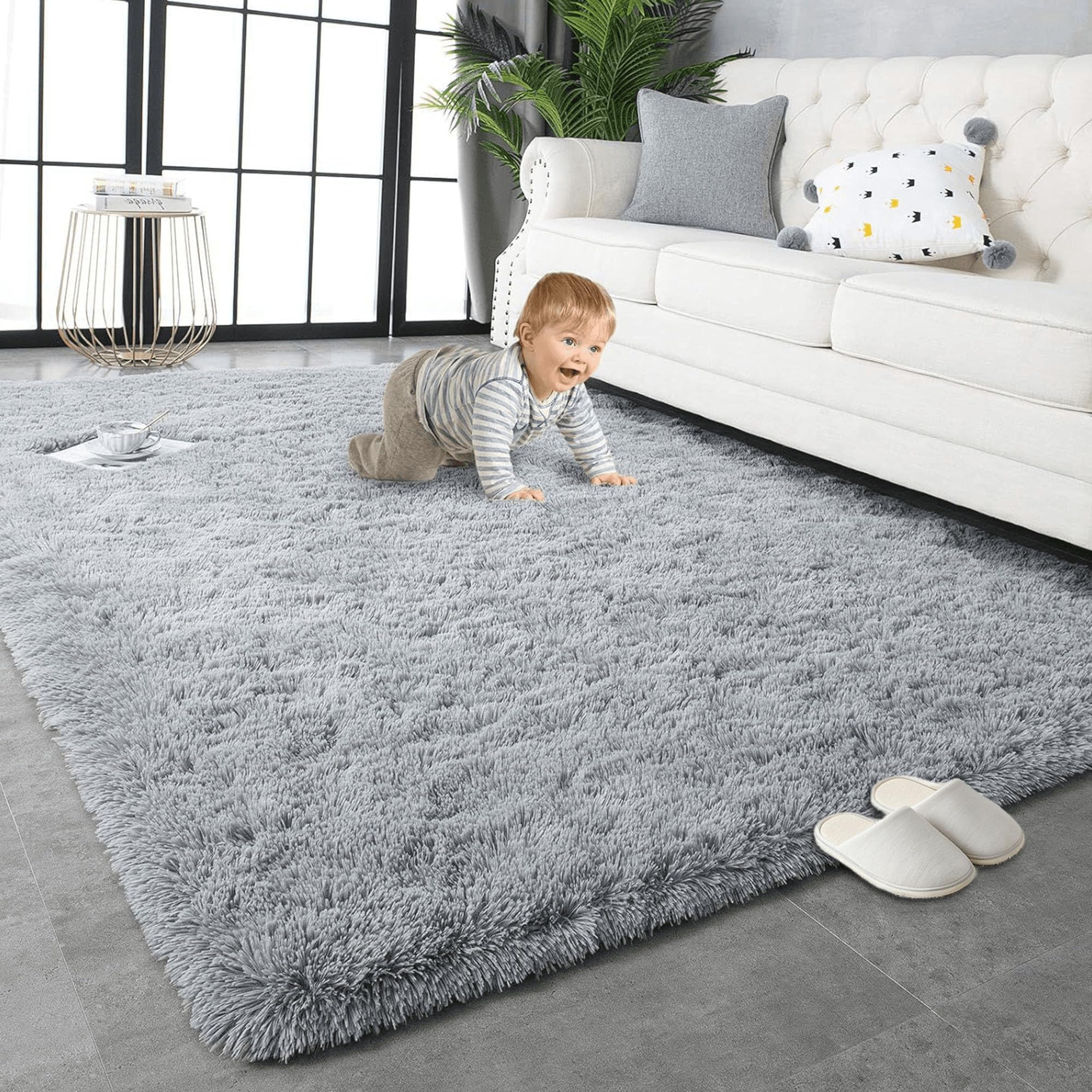 GUOYFEN Low Pile Area Rug 310 x 370 cm Fluffy Floor Carpets Bedside Rug Durable for Kids Hallway Living Room, Light Grey