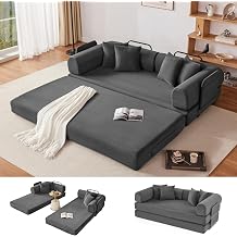 79" Oversized Boneless Couch with 4 Pillows,5 in 1 Convertible Sleeper Futon Sofa Bed with Deep Seat,Corduroy Foldable Modular Floor Pull Out Couch for Living Room,No Assembly,Gray