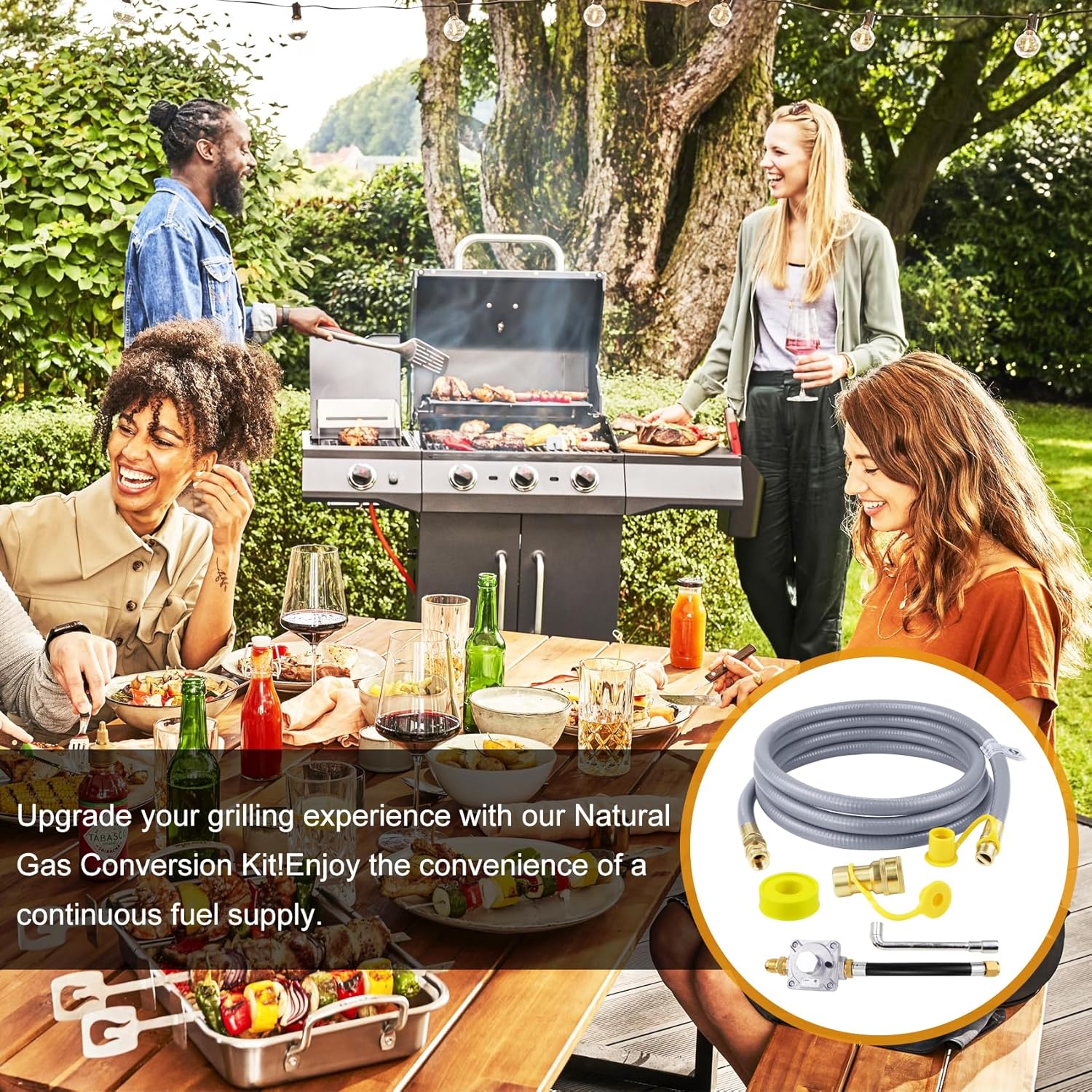 710-0003 Propane to Natural Gas Conversion Kit, Natural Gas Conversion Kit,10FT 1/2'' Natural Gas Hose and Regulator Replacement for Kitchen-aid Propane Gas Grill Conversion