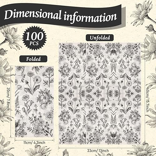 Miniatura 2 de Tatuo Servilletas de papel florales de baño, servilletas desechables decorativas de flores blancas y negras para primavera, cumpleaños, boda,