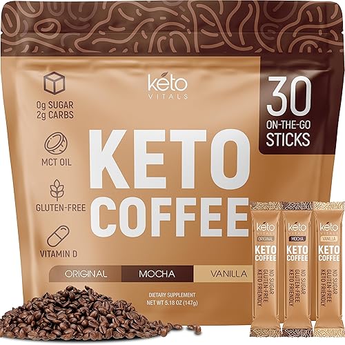 Keto Vitals Café instantáneo Keto en polvo, paquetes de café instantáneo endulzado bajo en calorías, porción única, mezcla instantánea de café keto